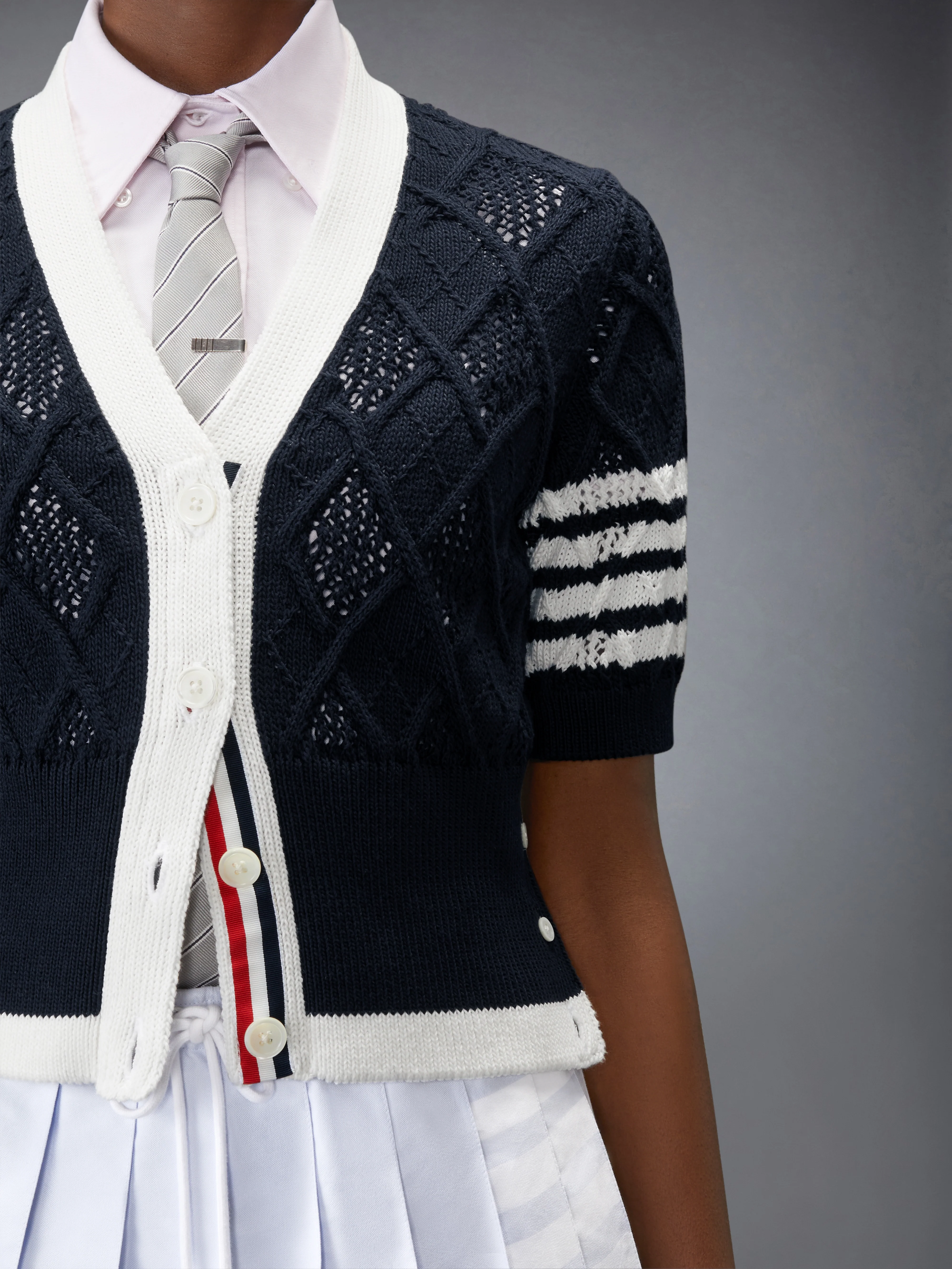 ARGYLE POINTELLE 4-BAR SHORT SLEEVE CARDIGAN - Image 4