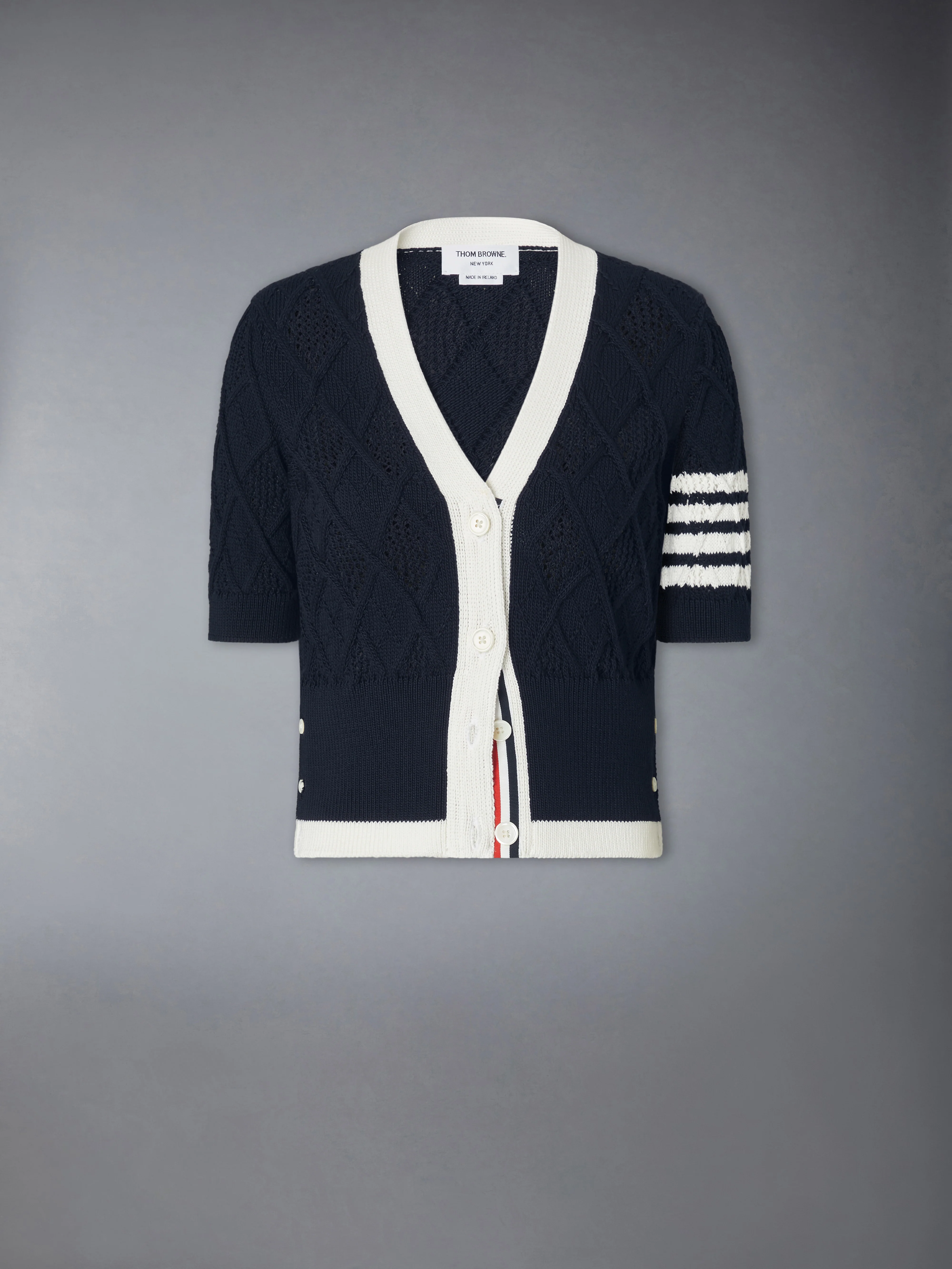 ARGYLE POINTELLE 4-BAR SHORT SLEEVE CARDIGAN - Image 5