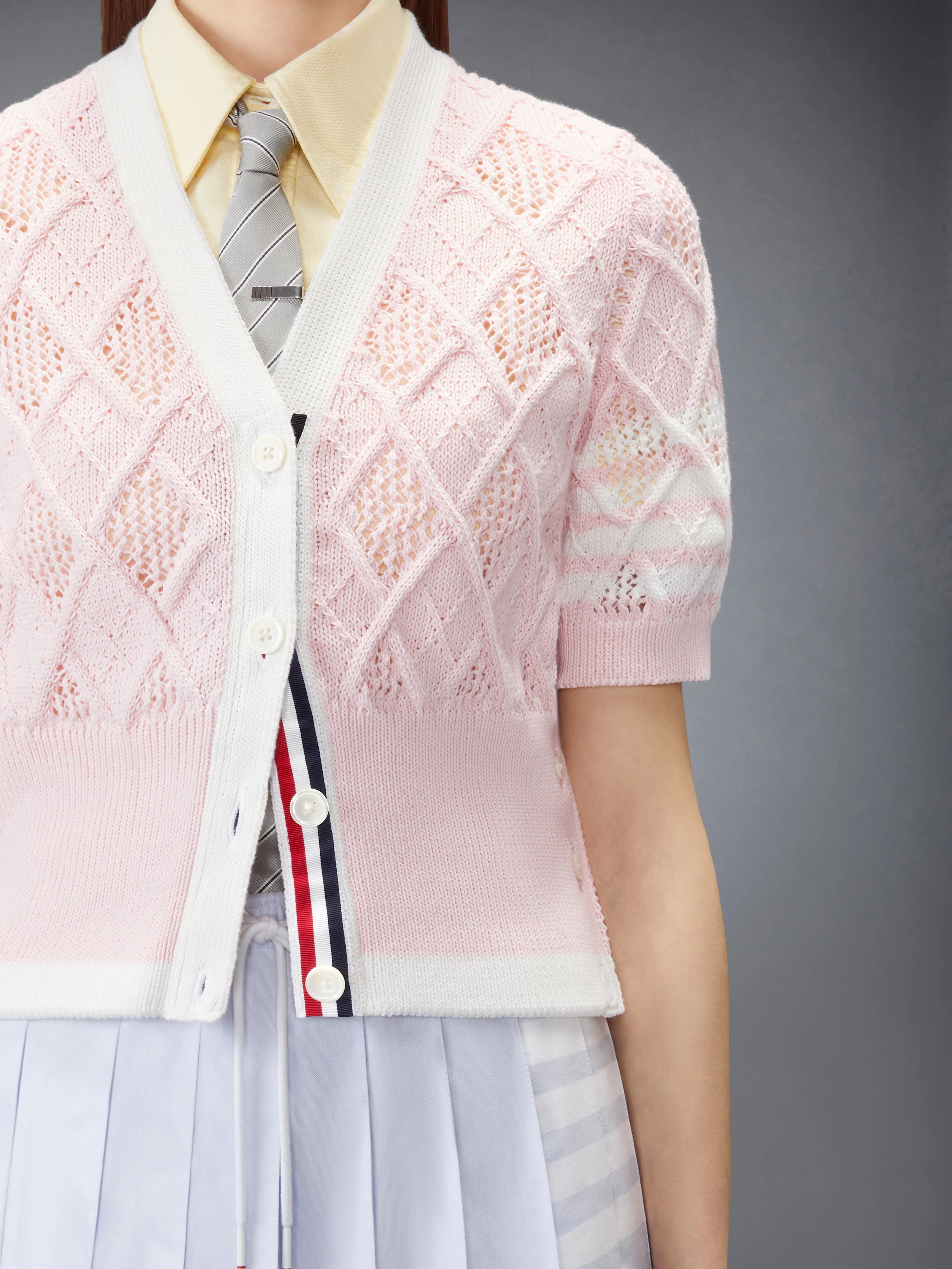 ARGYLE POINTELLE 4-BAR SHORT SLEEVE CARDIGAN - Image 4