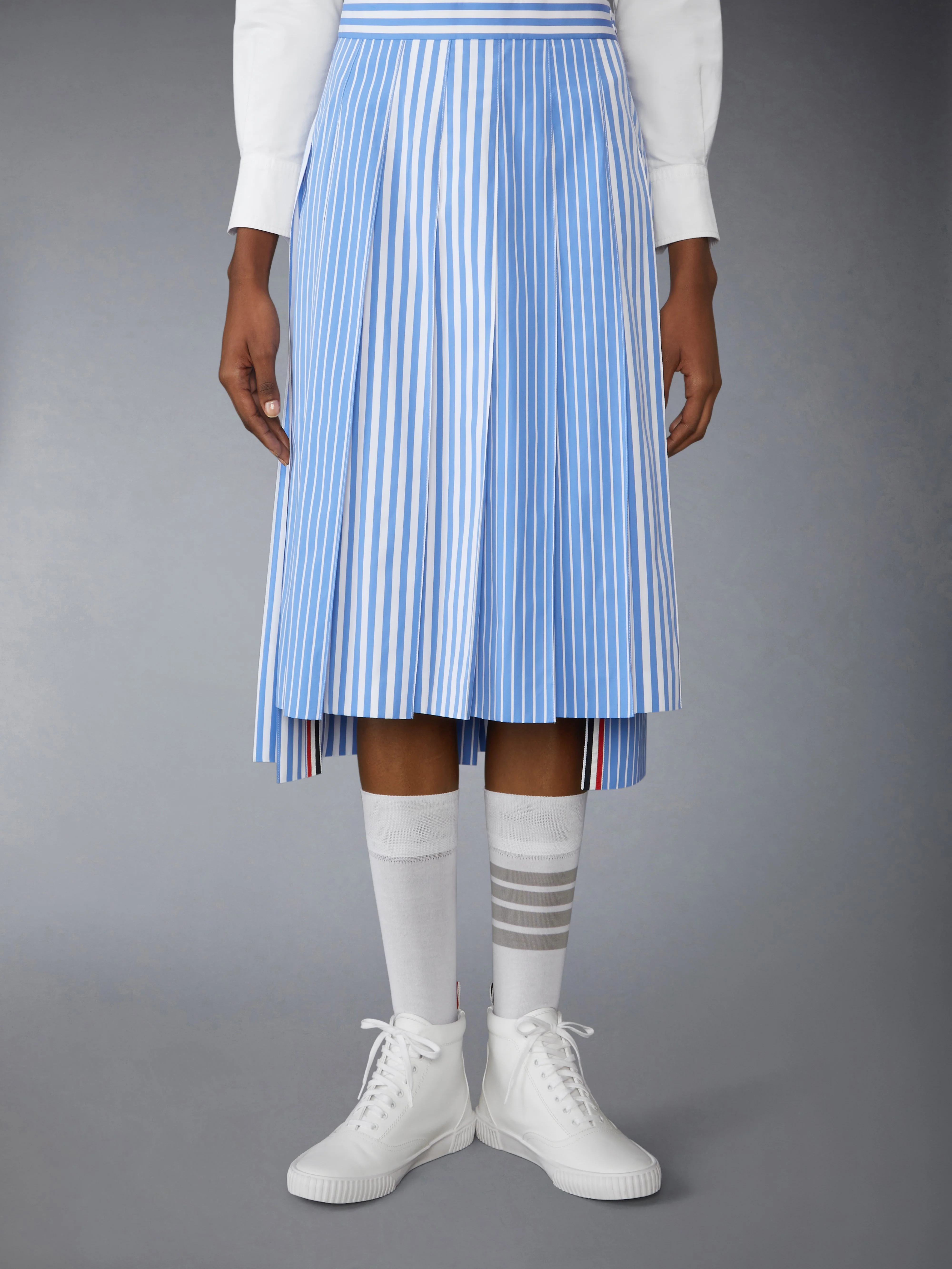 AWNING STRIPED POPLIN FUNMIX PLEATED SKIRT