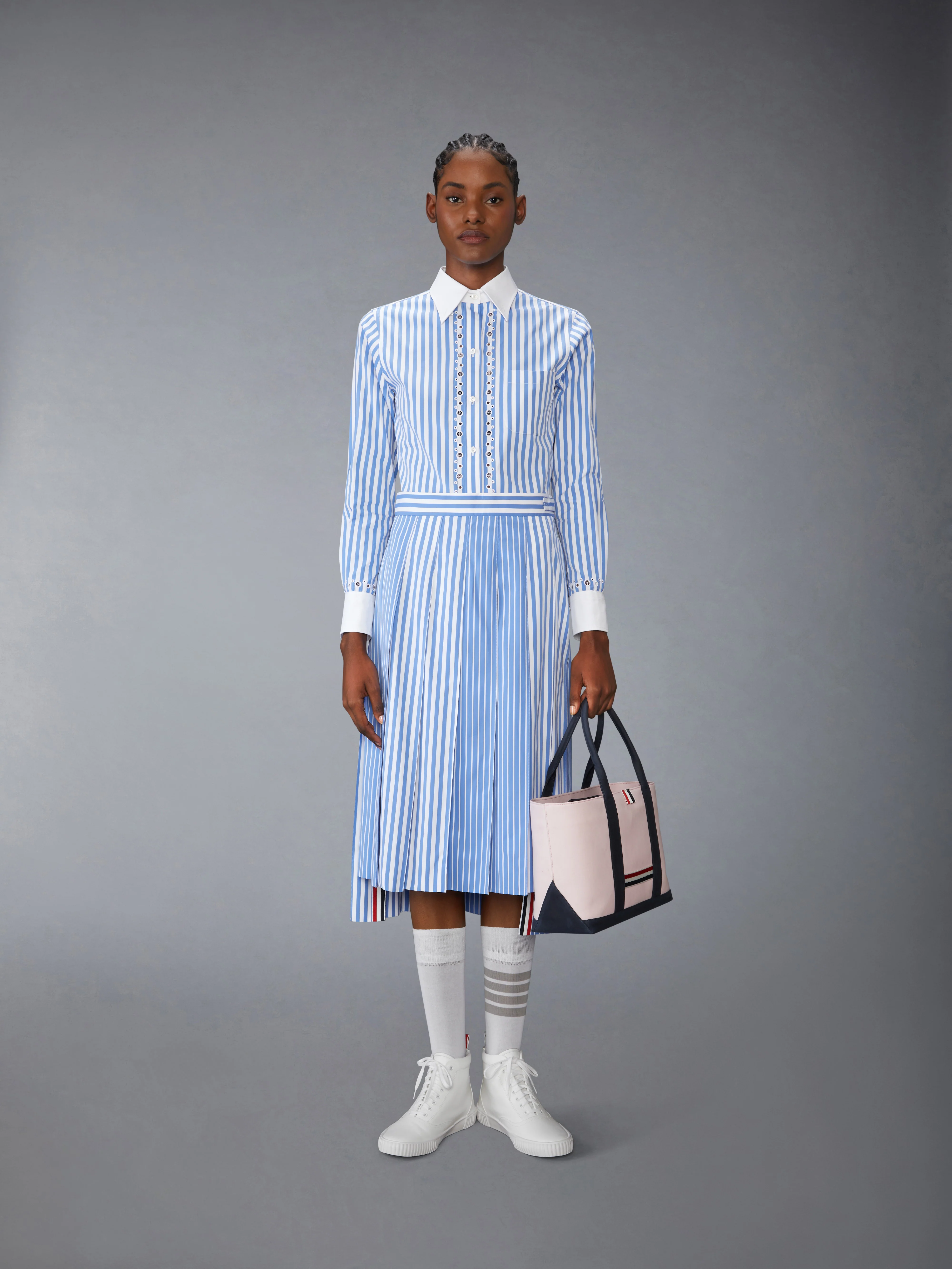 AWNING STRIPED POPLIN FUNMIX PLEATED SKIRT - Image 4