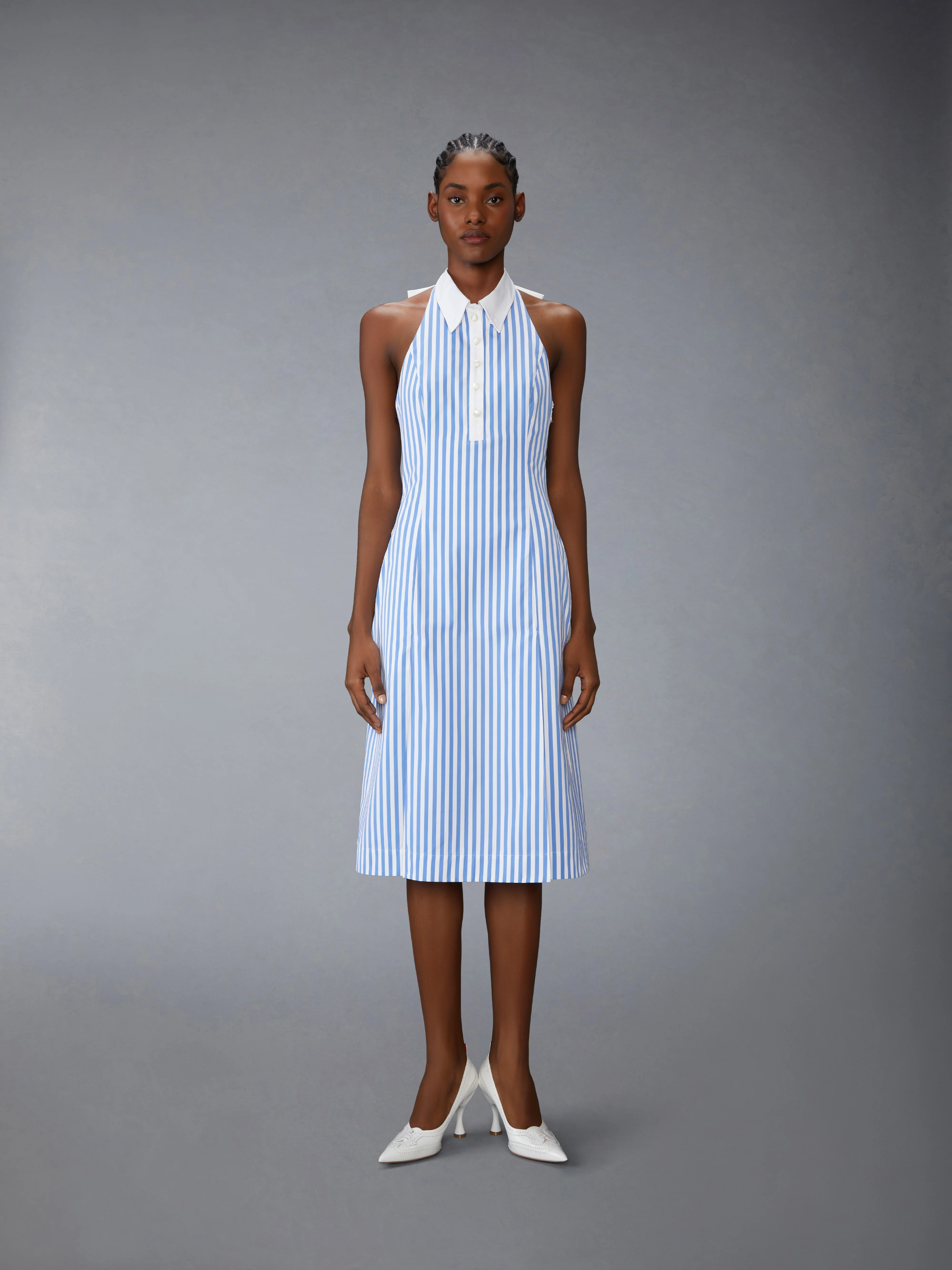 AWNING STRIPED POPLIN POLO HALTER DRESS