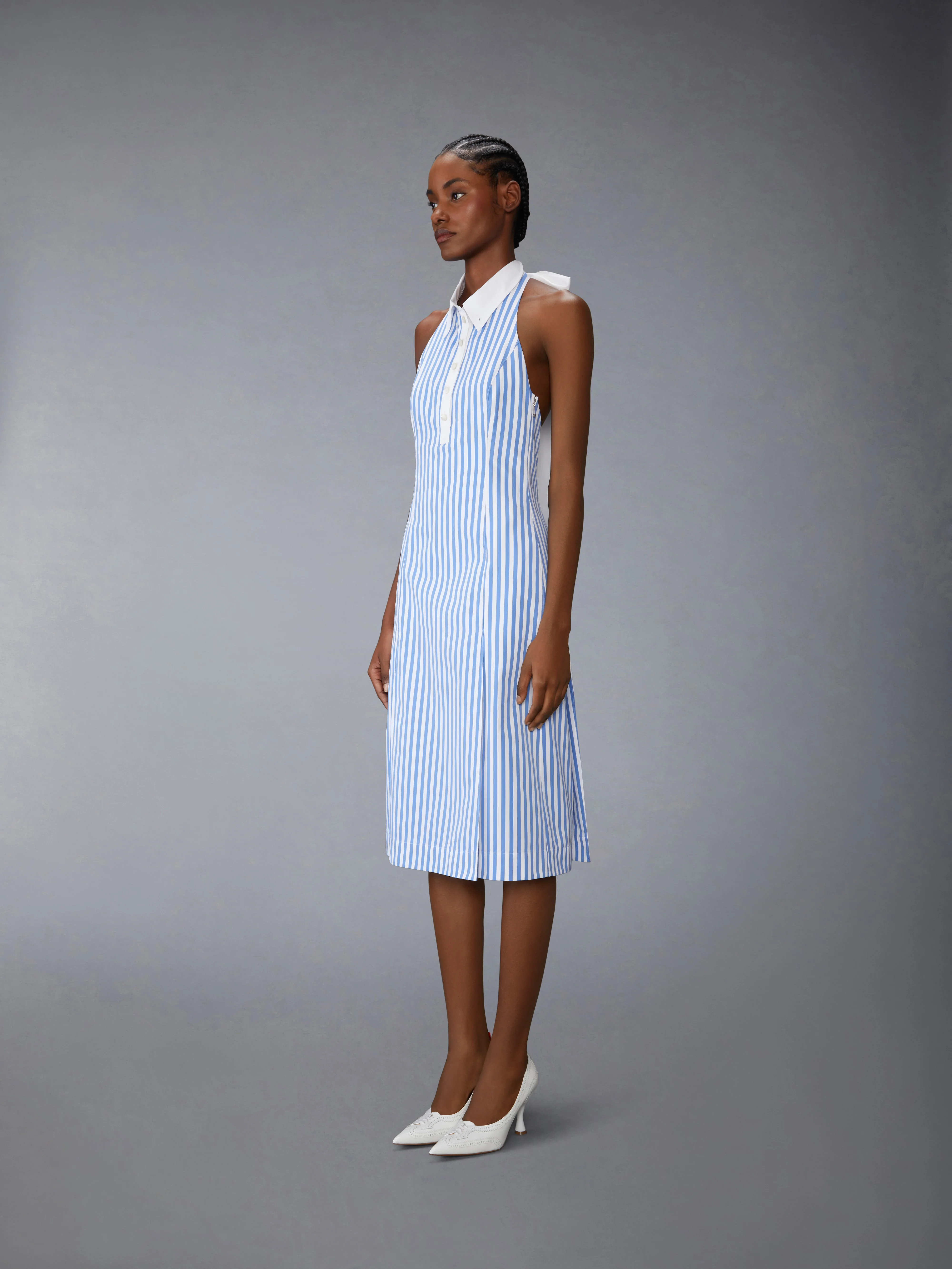 AWNING STRIPED POPLIN POLO HALTER DRESS - Image 2