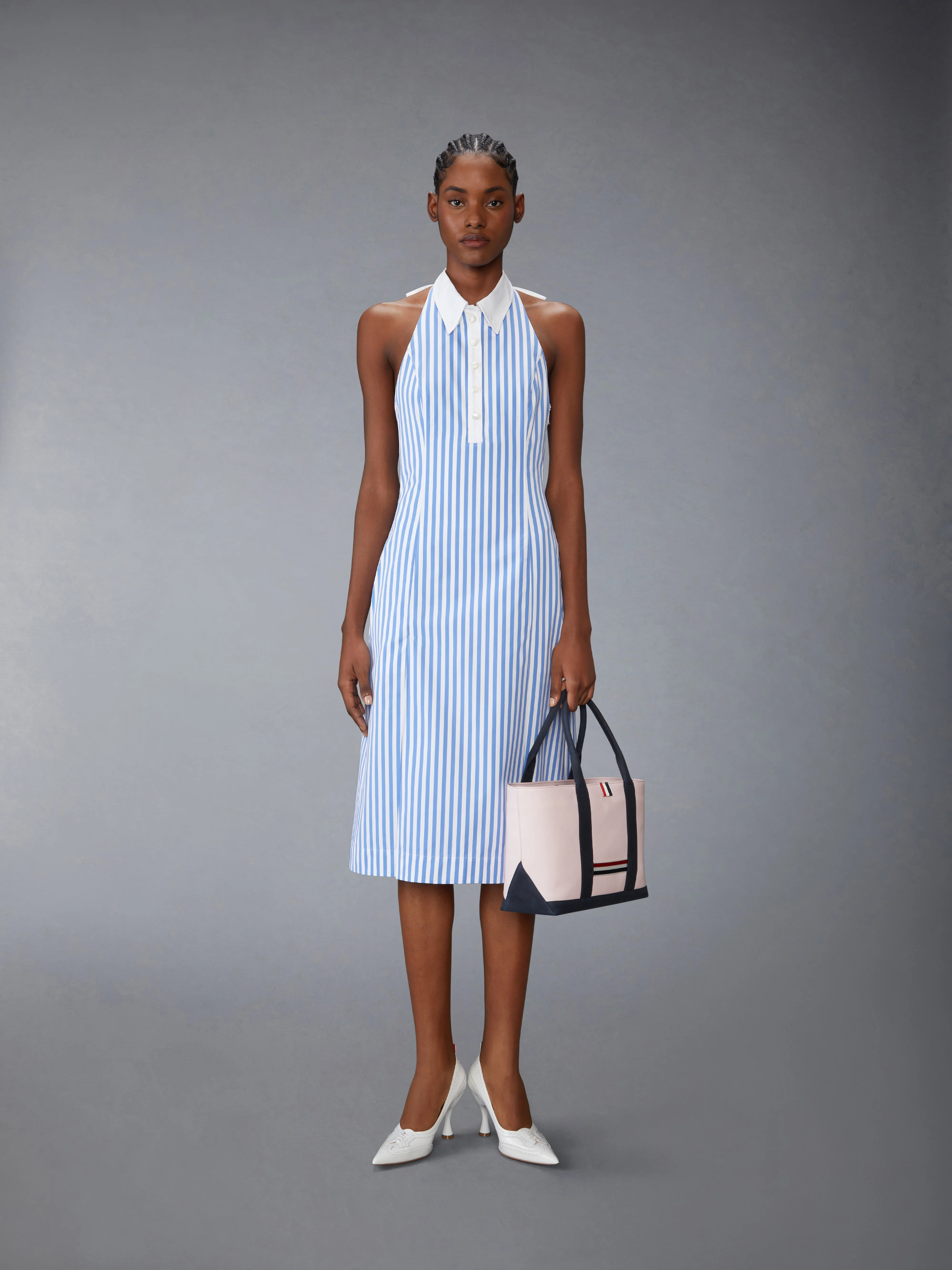 AWNING STRIPED POPLIN POLO HALTER DRESS - Image 4