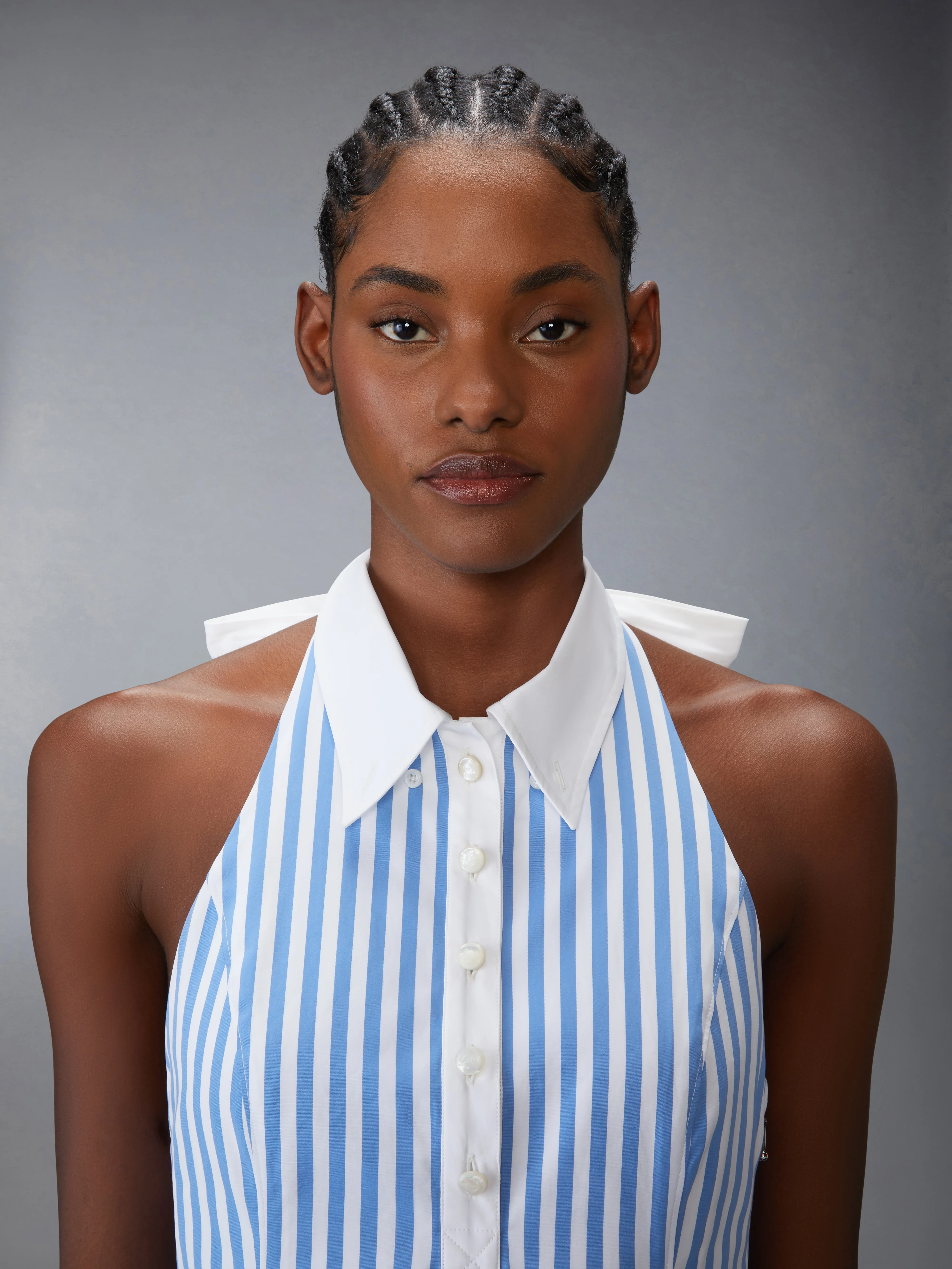 AWNING STRIPED POPLIN POLO HALTER DRESS - Image 5