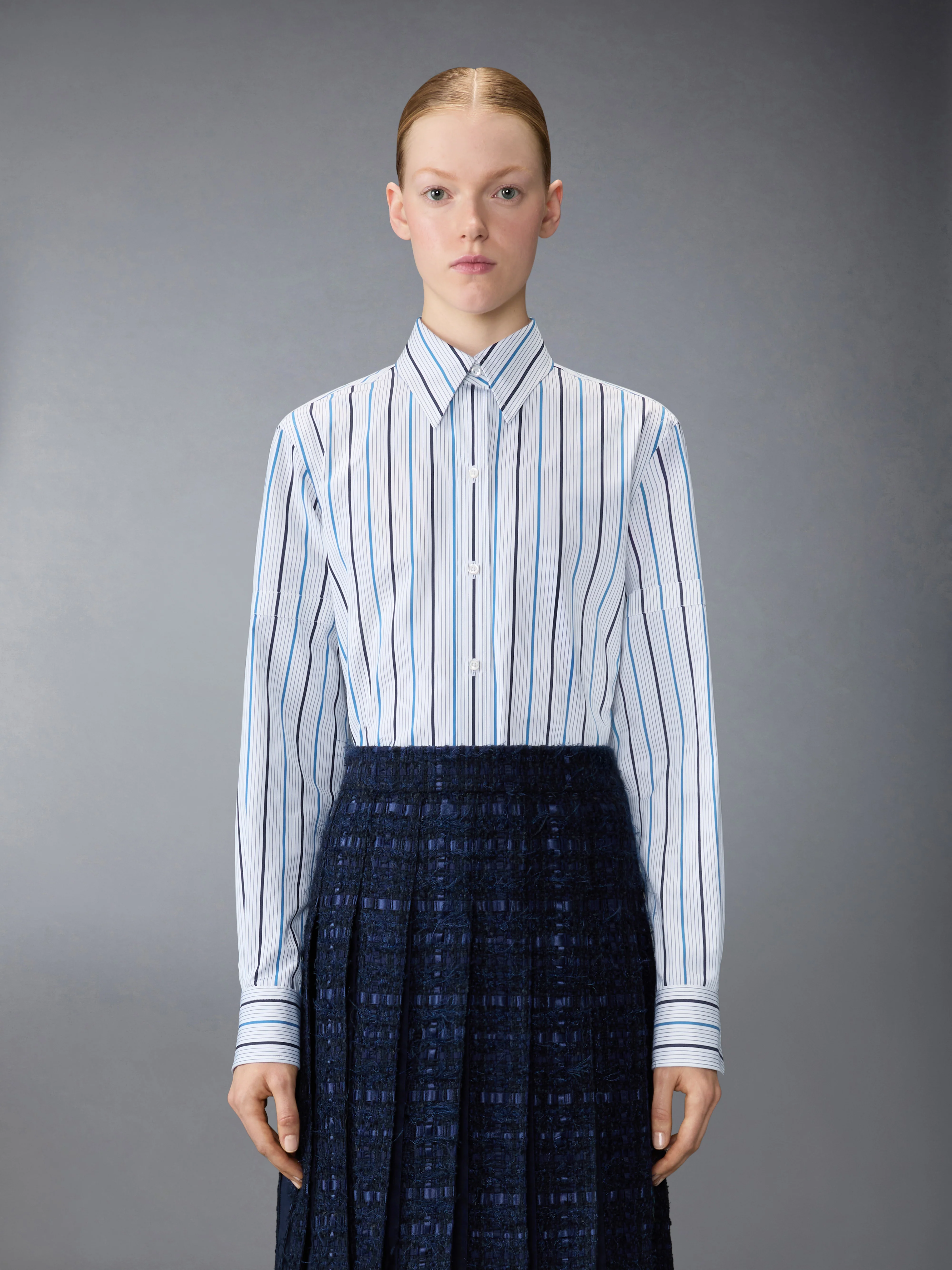 BAR STRIPE POPLIN ARMBAND EASY FIT SHIRT