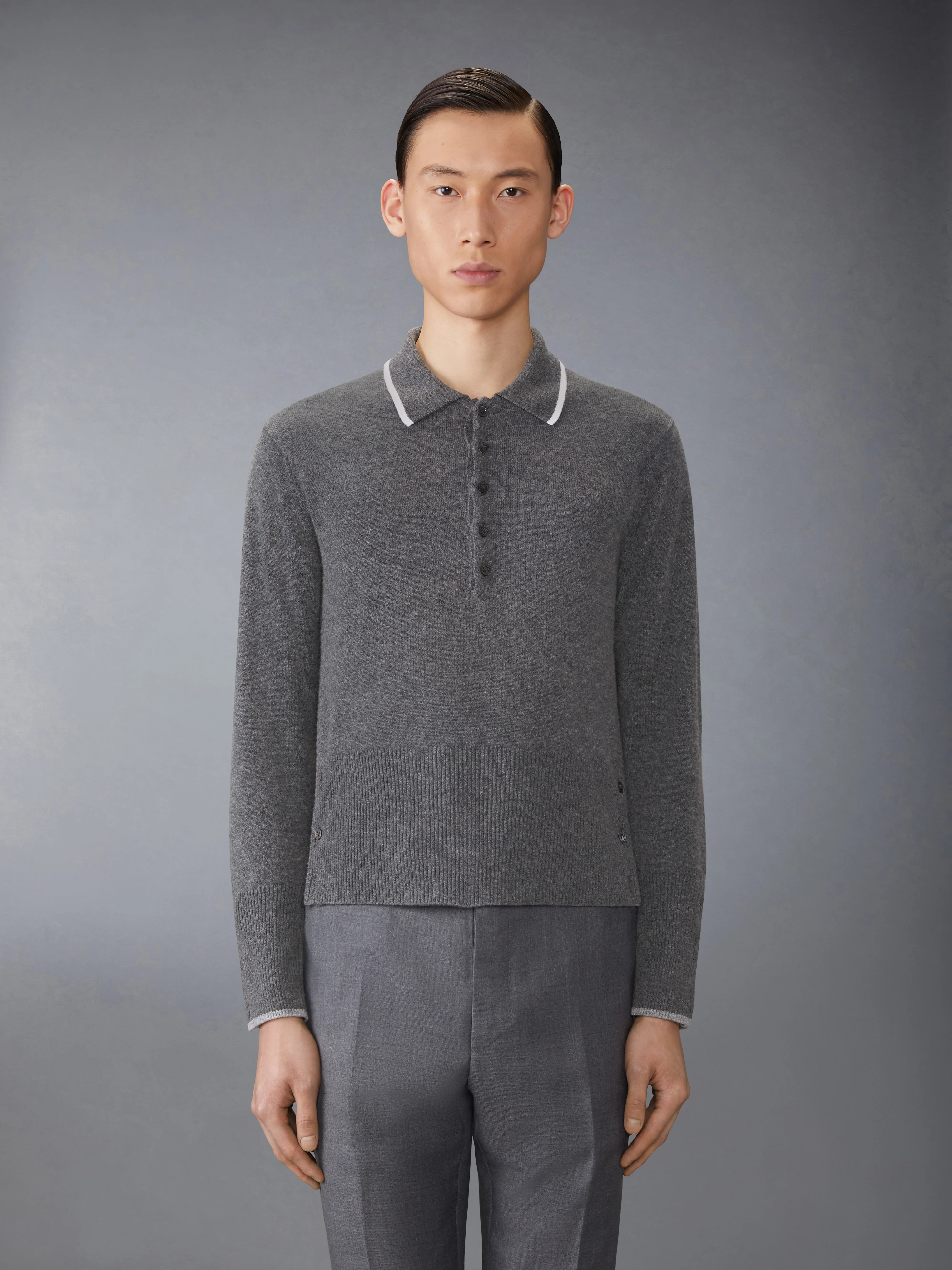 BROWNE 65 JERSEY INTARSIA CASHMERE LONG SLEEVE POLO