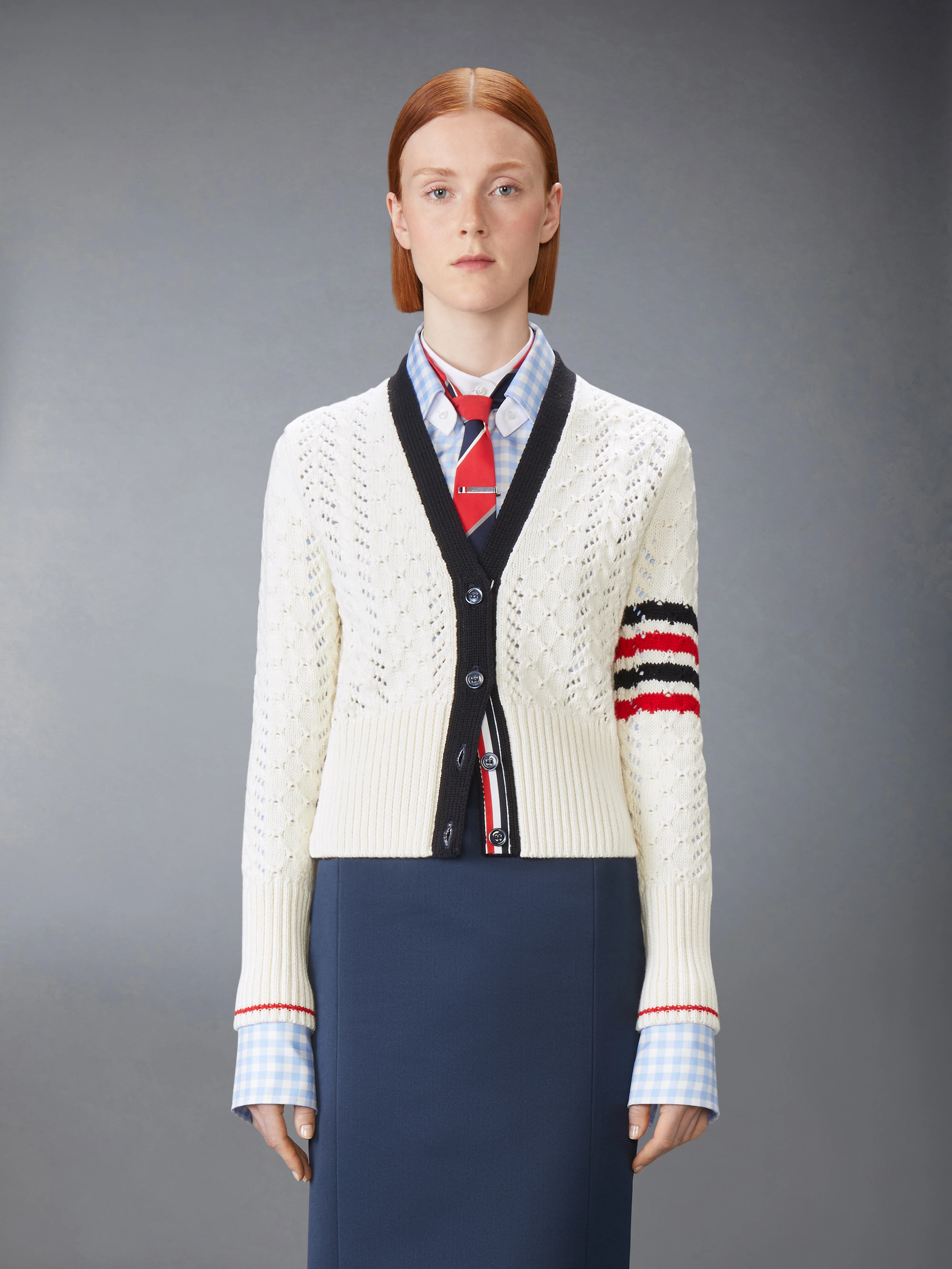 CABLE POINTELLE STITCH MERINO WOOL 4-BAR CARDIGAN