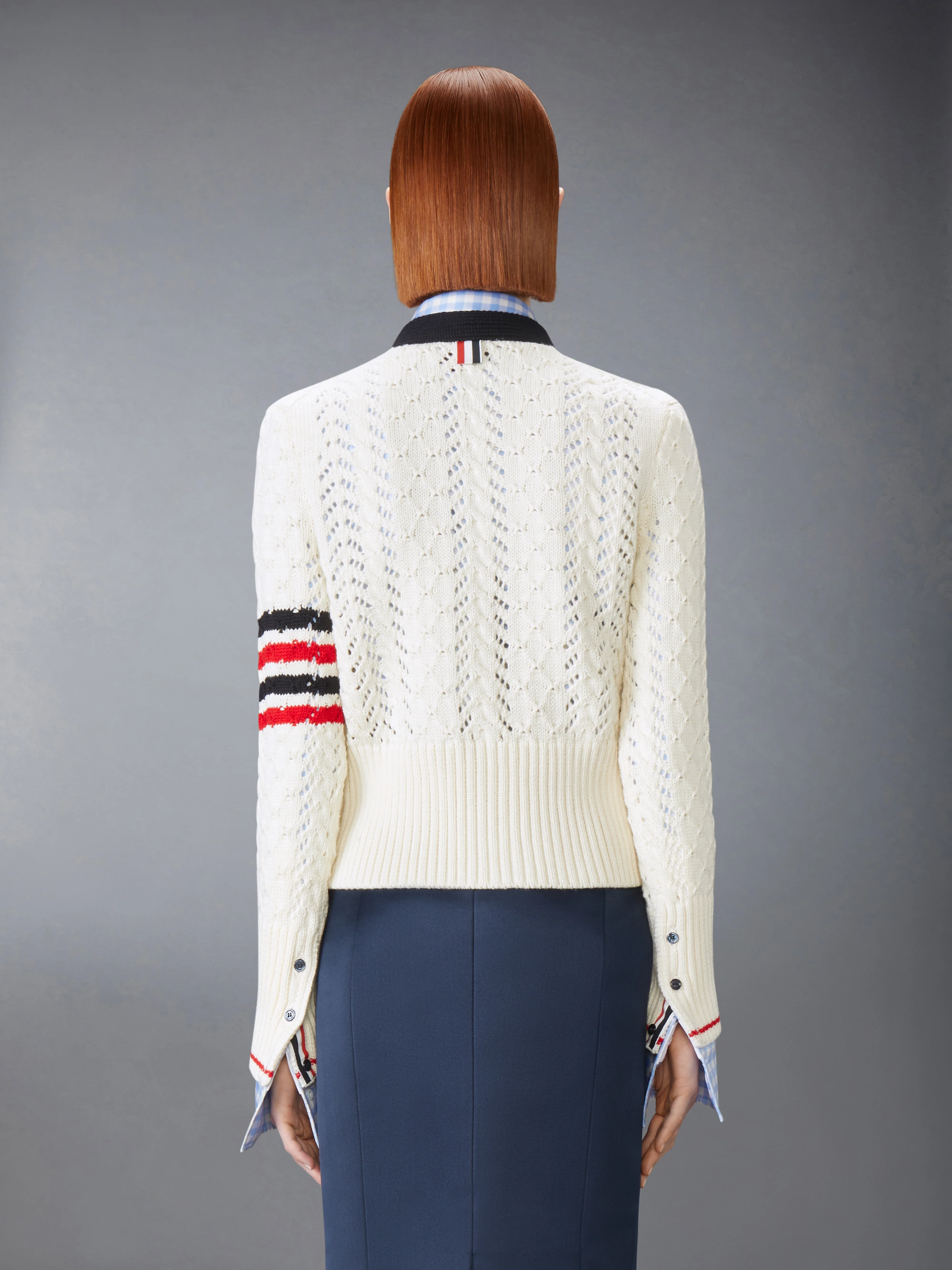 CABLE POINTELLE STITCH MERINO WOOL 4-BAR CARDIGAN - Image 2