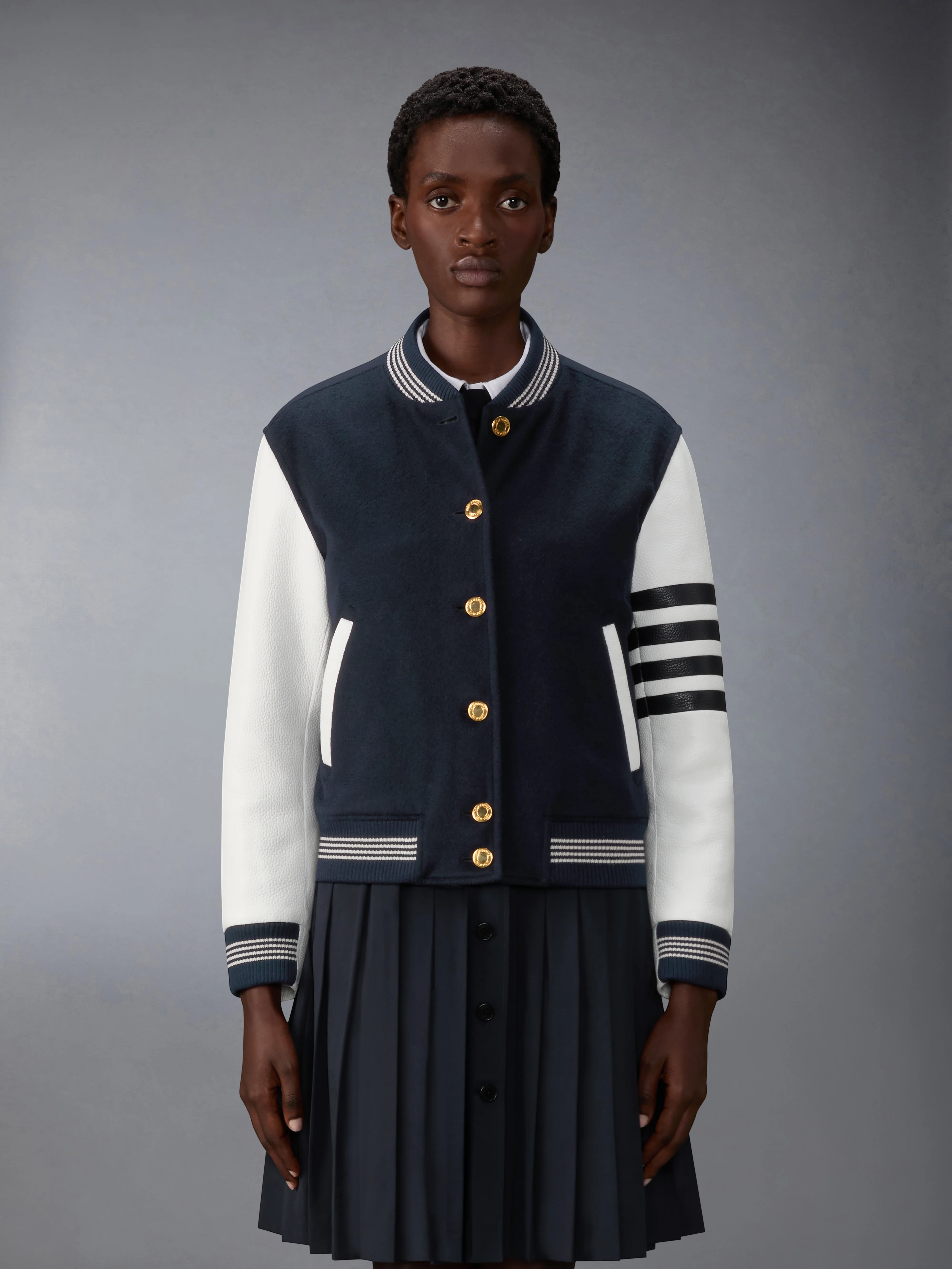 CASHMERE AND LEATHER BROWNE 65 VARSITY JACKET