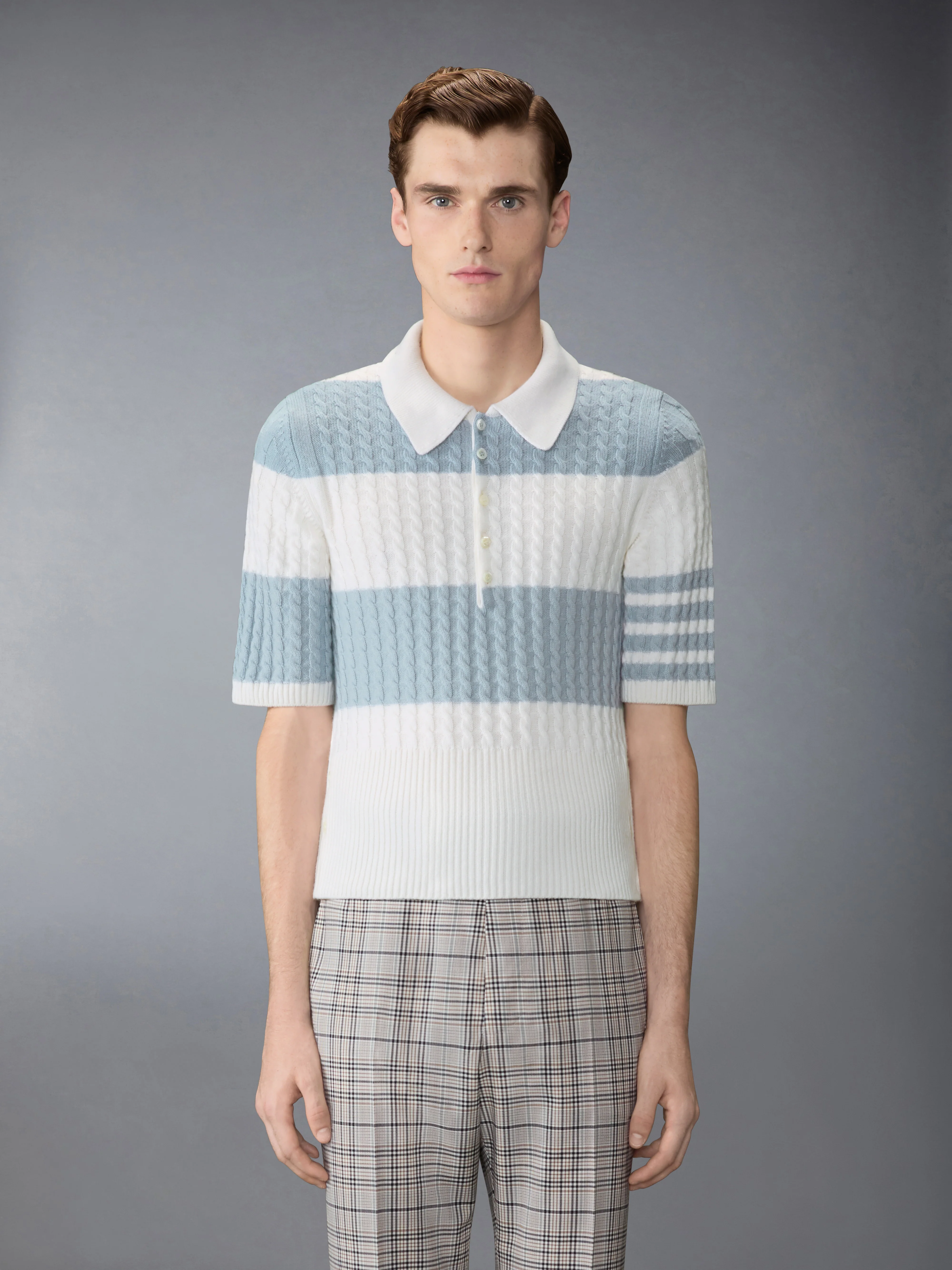 CASHMERE BABY CABLE STITCH 4-BAR RUGBY STRIPE POLO