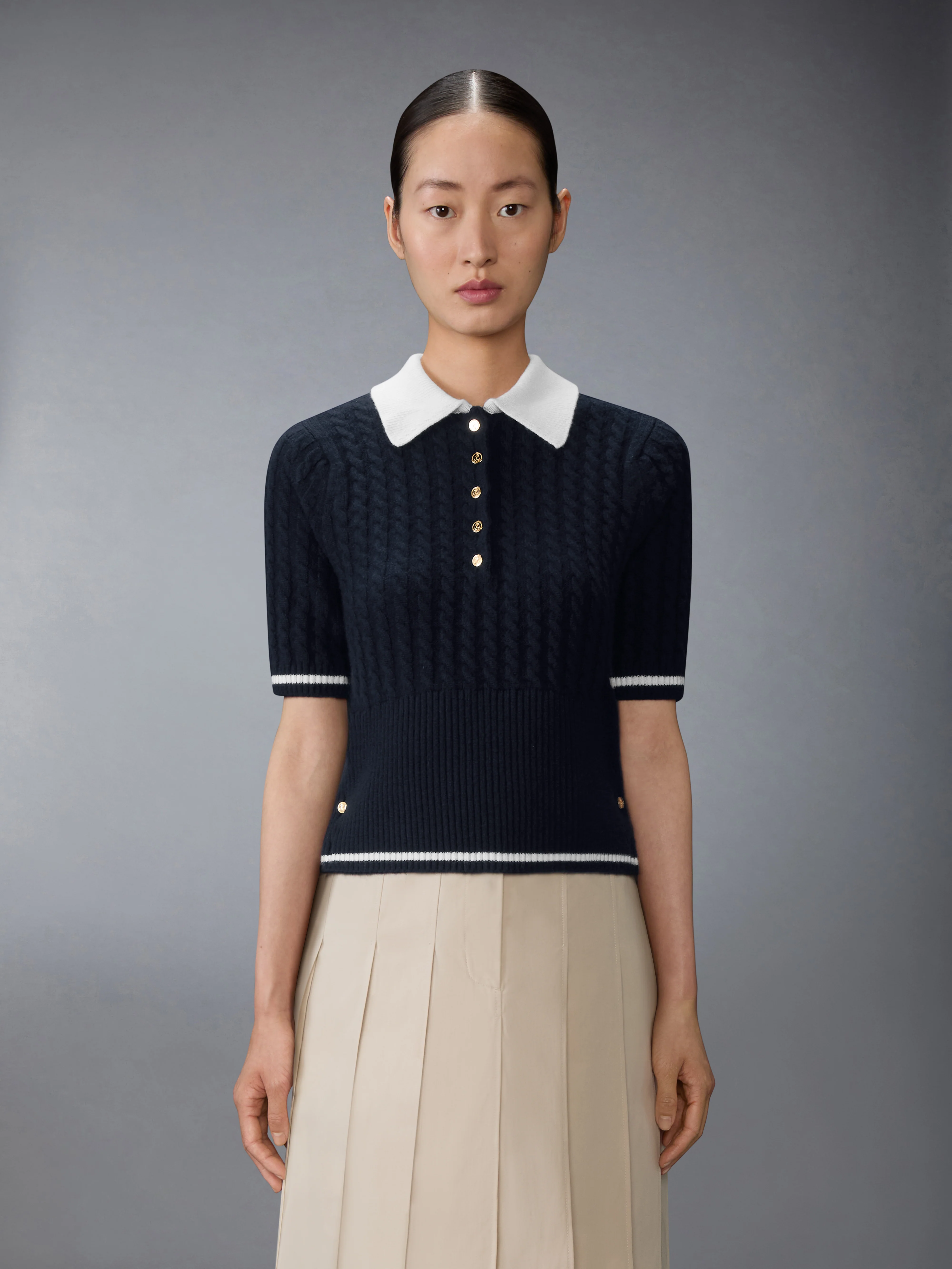 CASHMERE BABY CABLE STITCH  POLO