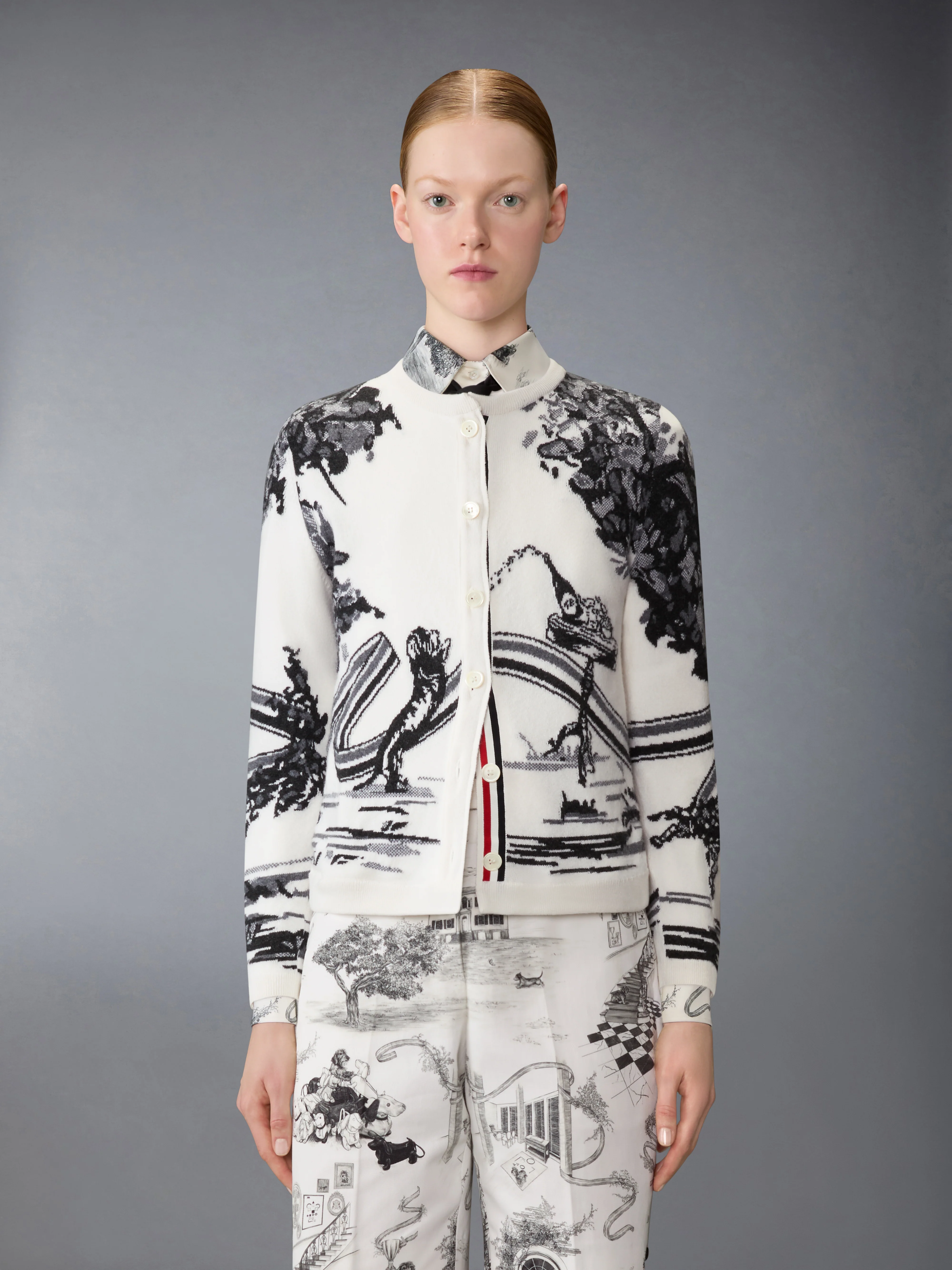 CASHMERE JERSEY INTARSIA HECTOR TOILE CARDIGAN
