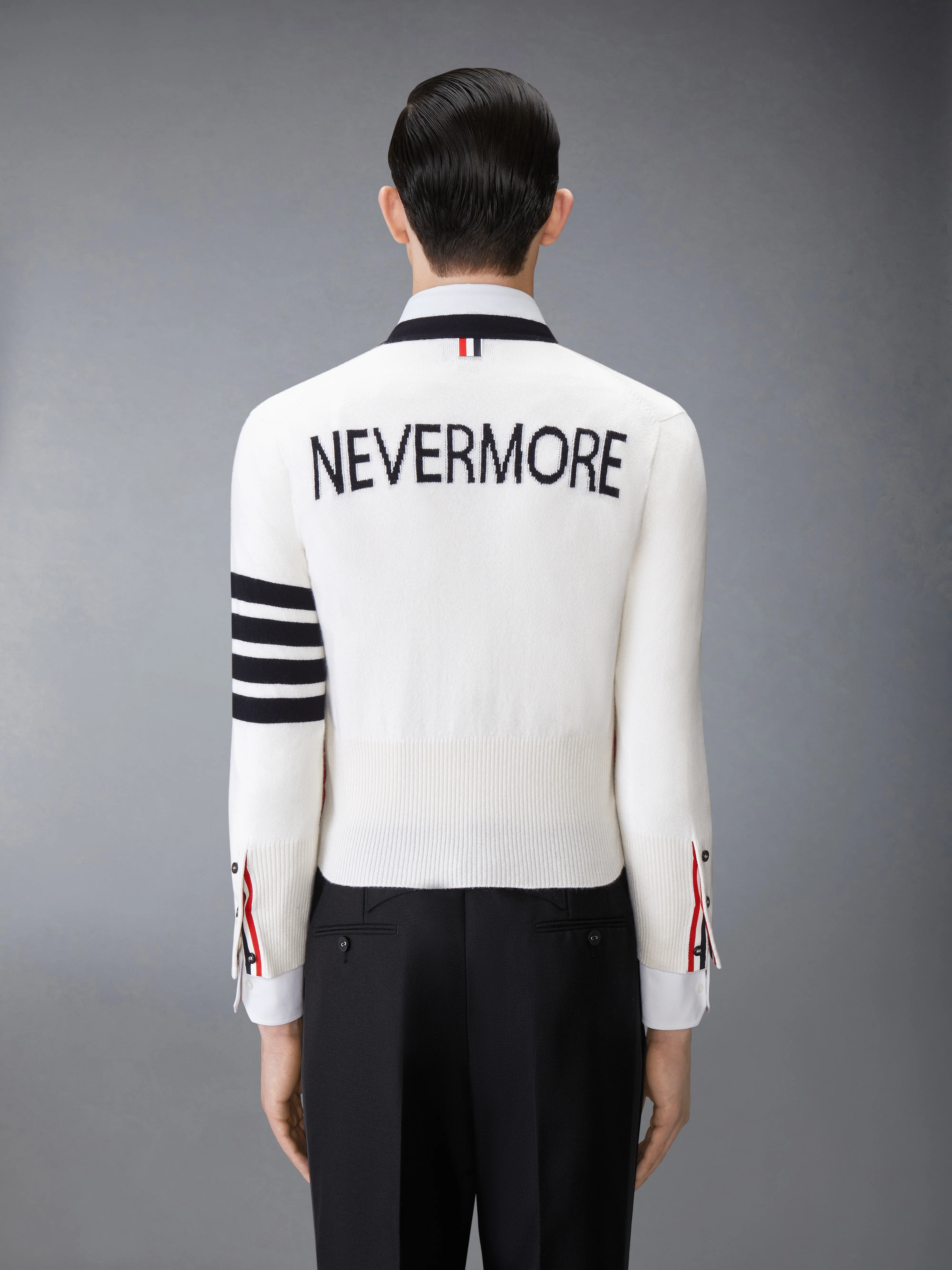 CASHMERE NEVERMORE INTARSIA 4-BAR CLASSIC SHORT CARDIGAN - Image 2