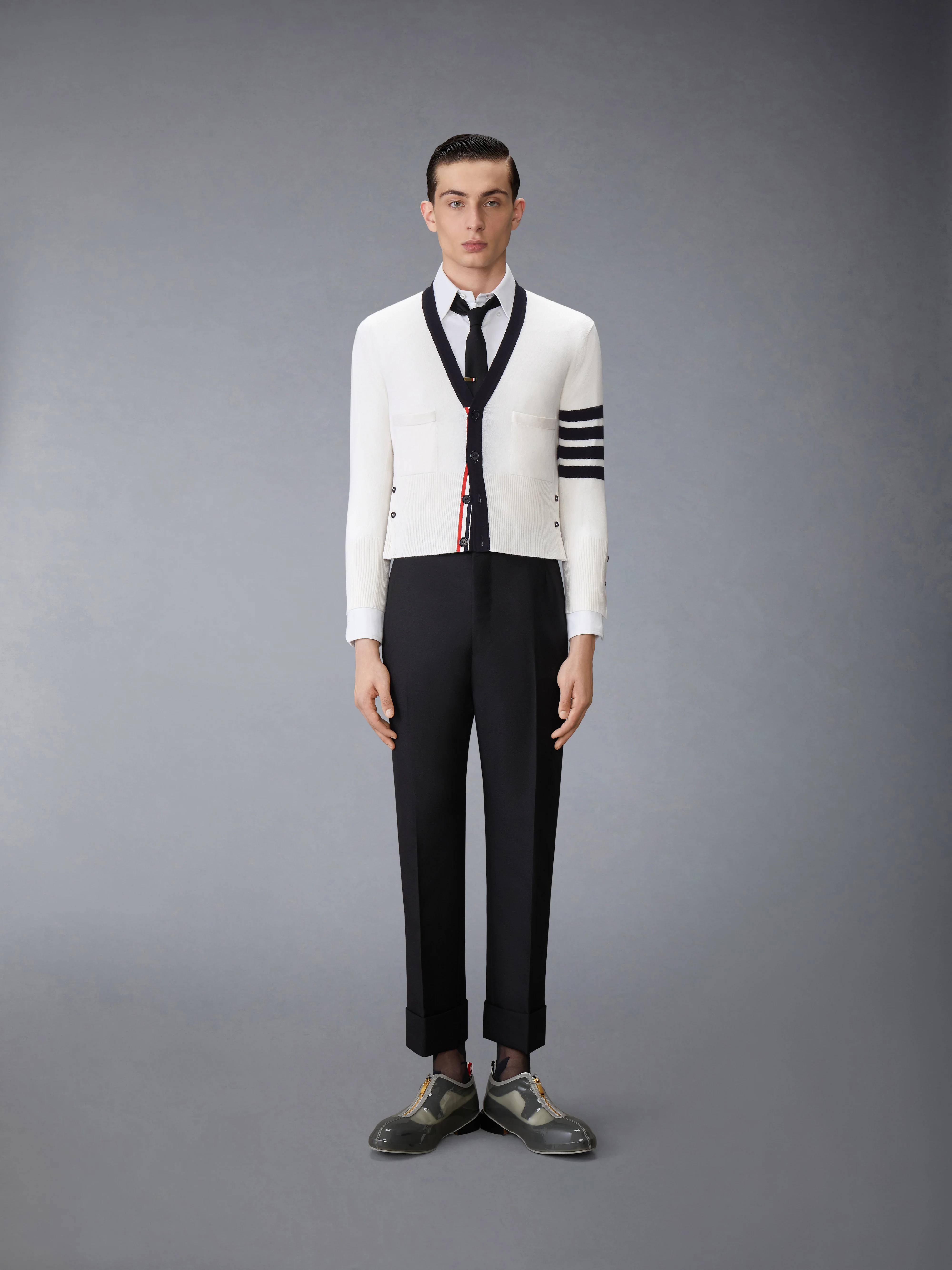 CASHMERE NEVERMORE INTARSIA 4-BAR CLASSIC SHORT CARDIGAN - Image 3