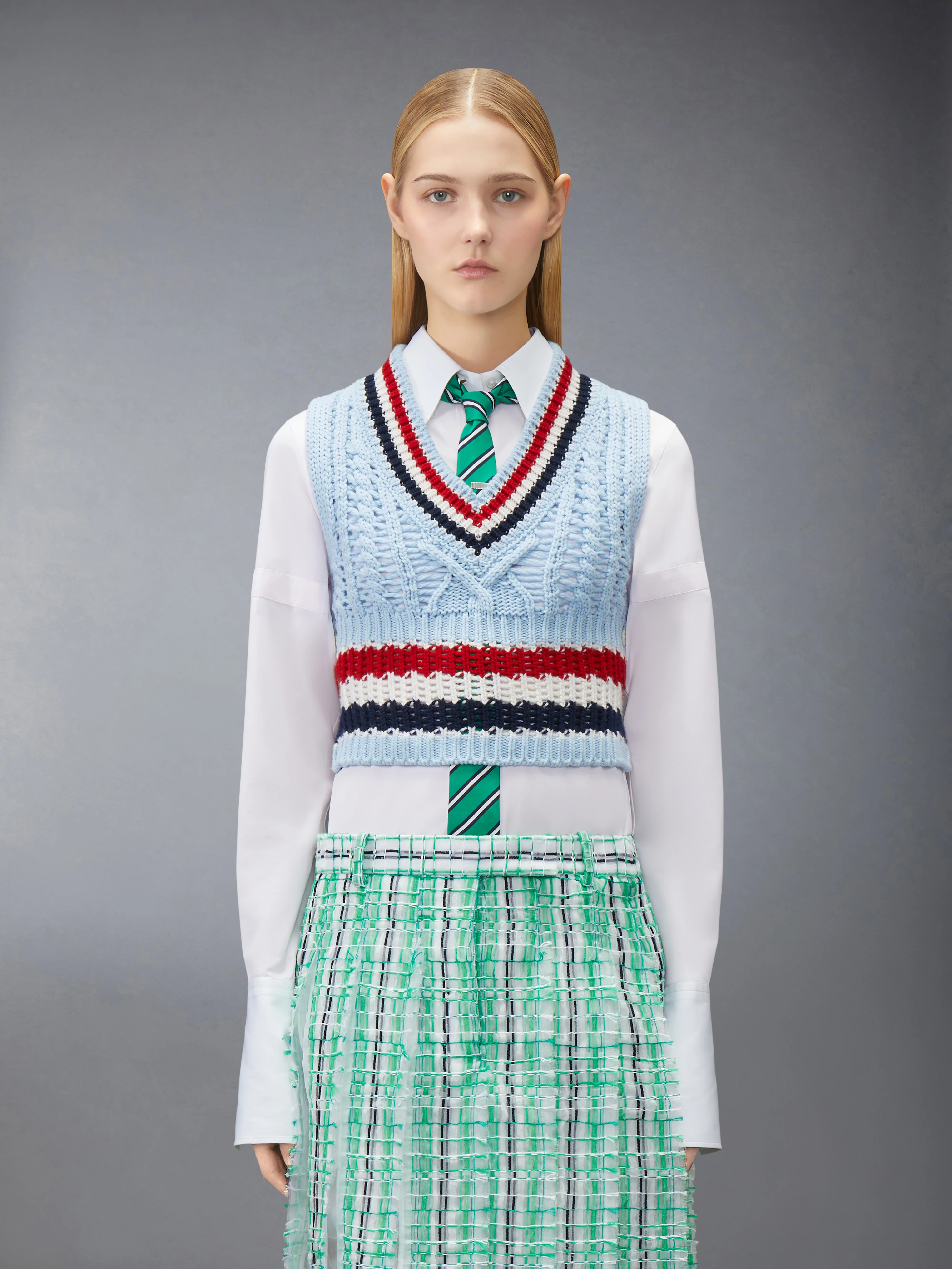 CASHMERE RWB STRIPE CHUNKY SHRUNKEN VEST