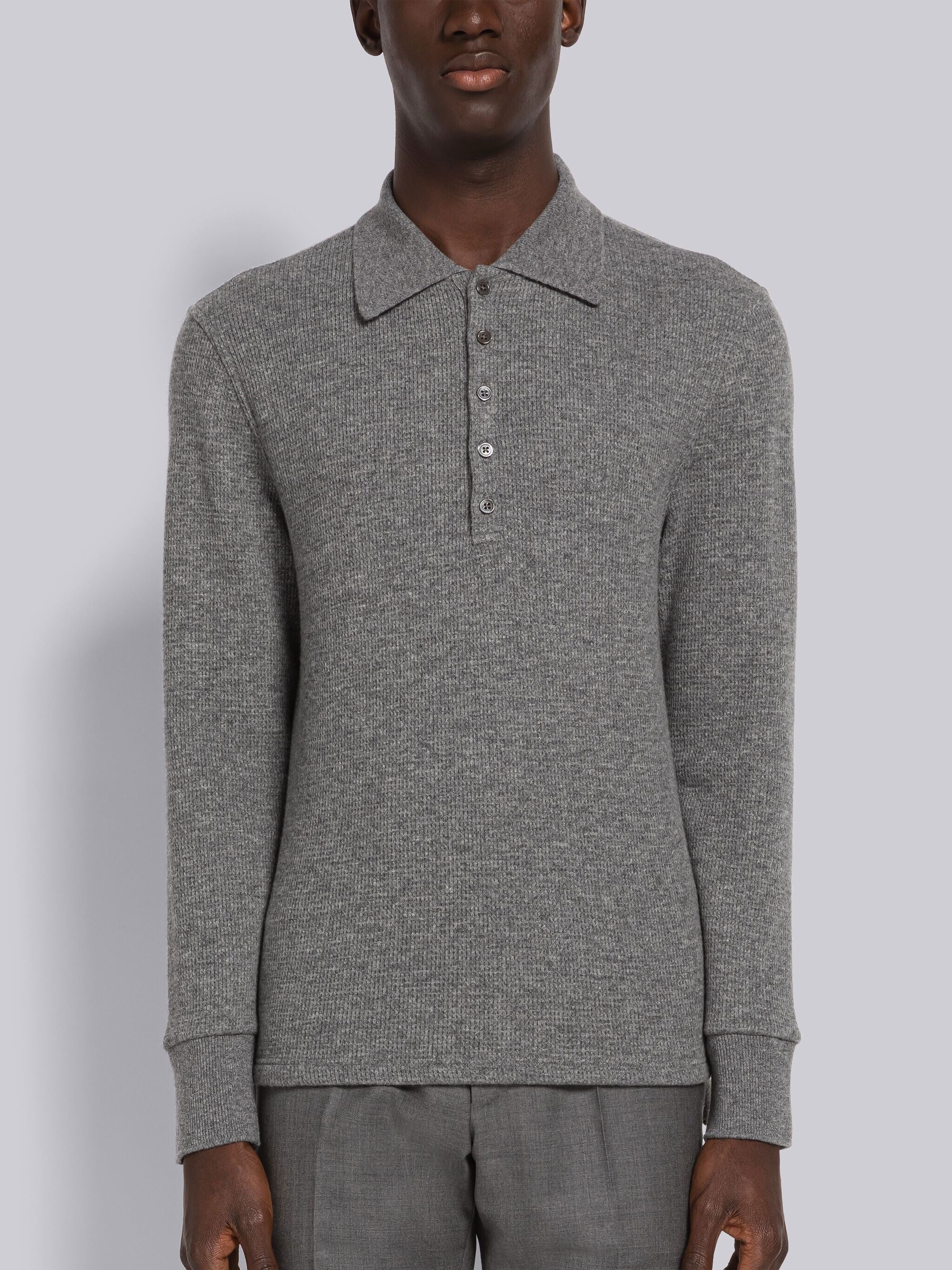 CASHMERE WAFFLE LONG SLEEVE POLO
