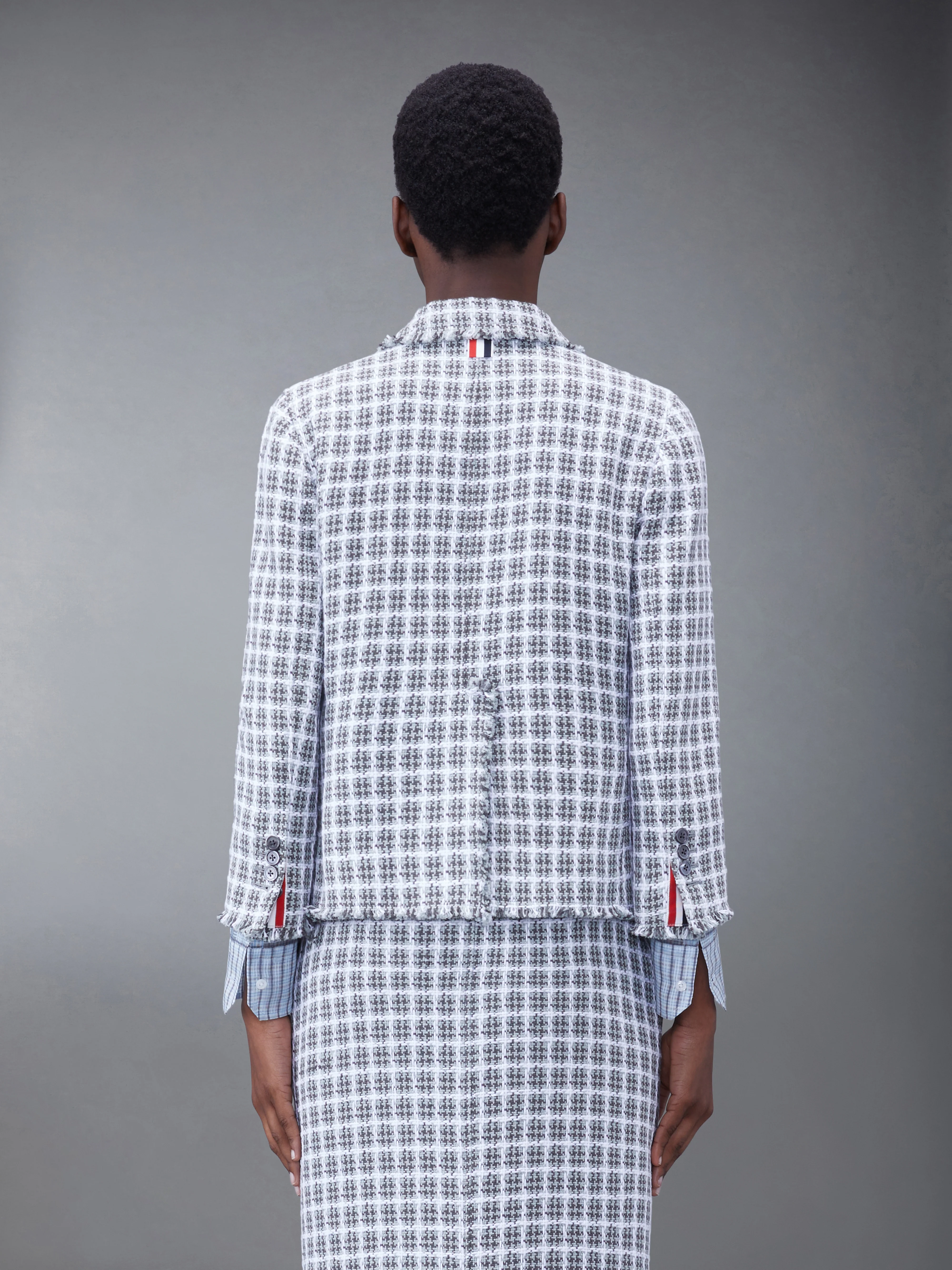 CHECK SUMMER TWEED FRAY CROPPED SACK SPORT COAT - Image 2