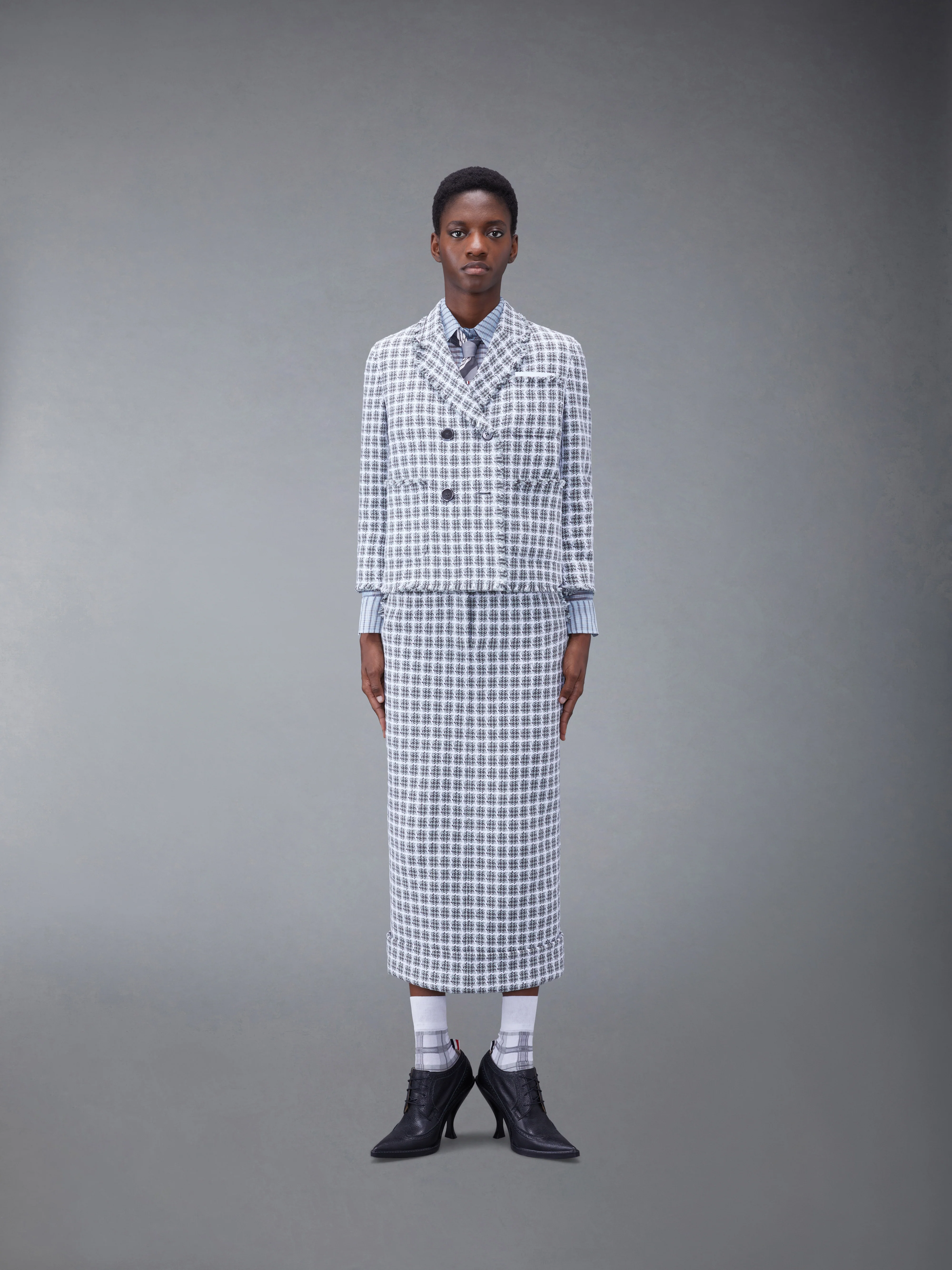 CHECK SUMMER TWEED FRAY CROPPED SACK SPORT COAT - Image 3