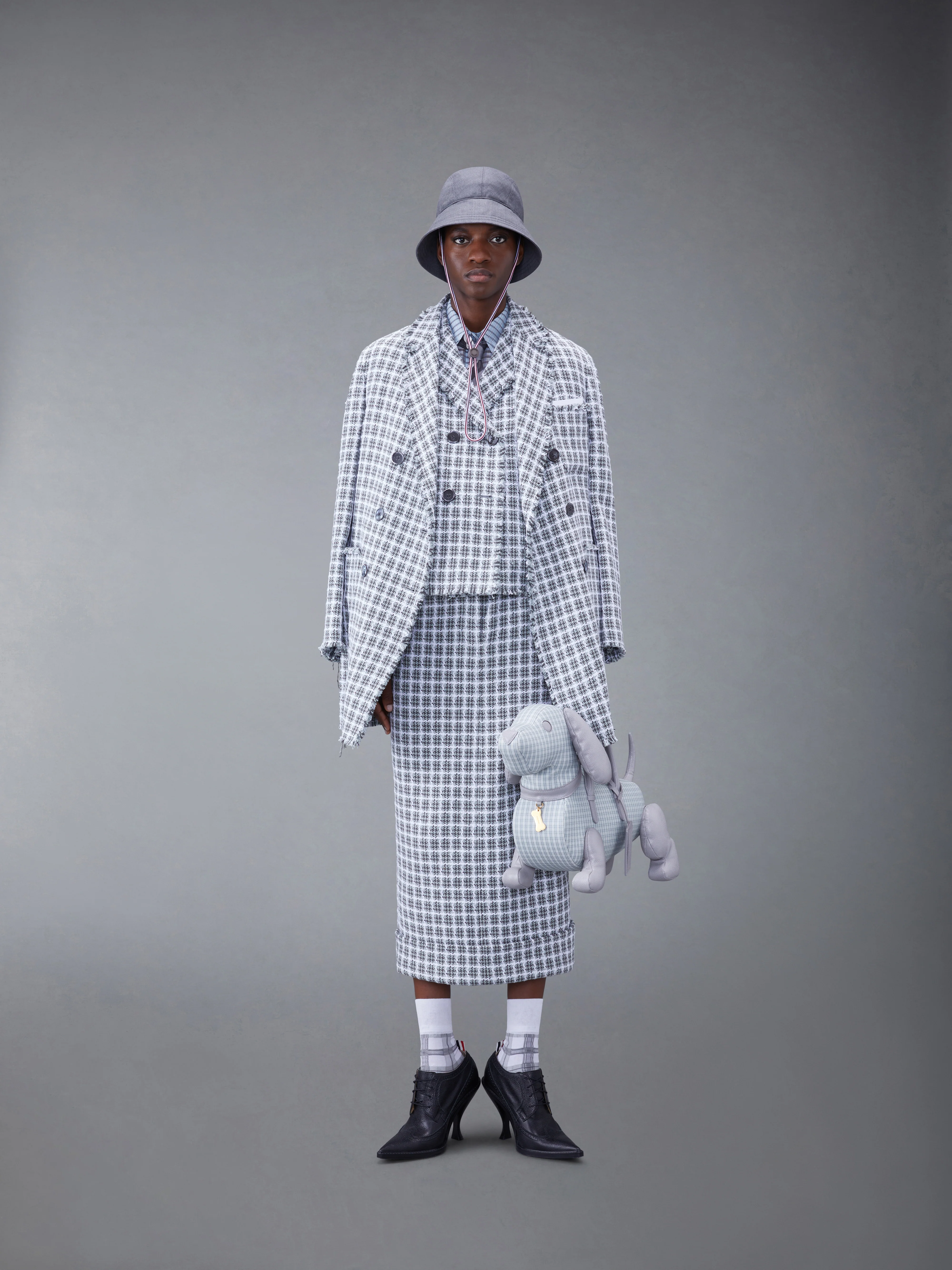 CHECK SUMMER TWEED FRAY CROPPED SACK SPORT COAT - Image 4
