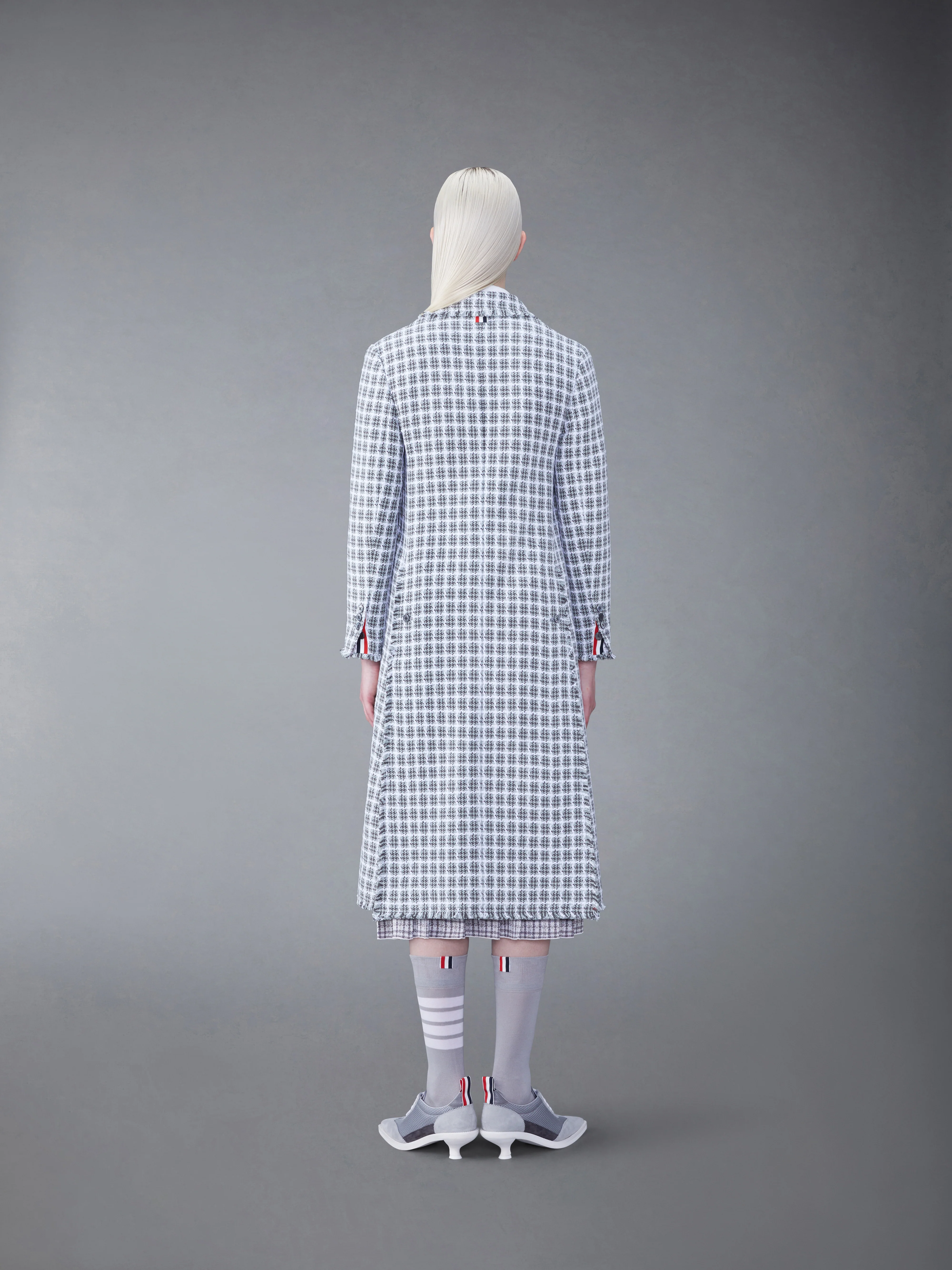 CHECK SUMMER TWEED FRAY WIDE LAPEL OVERCOAT - Image 2
