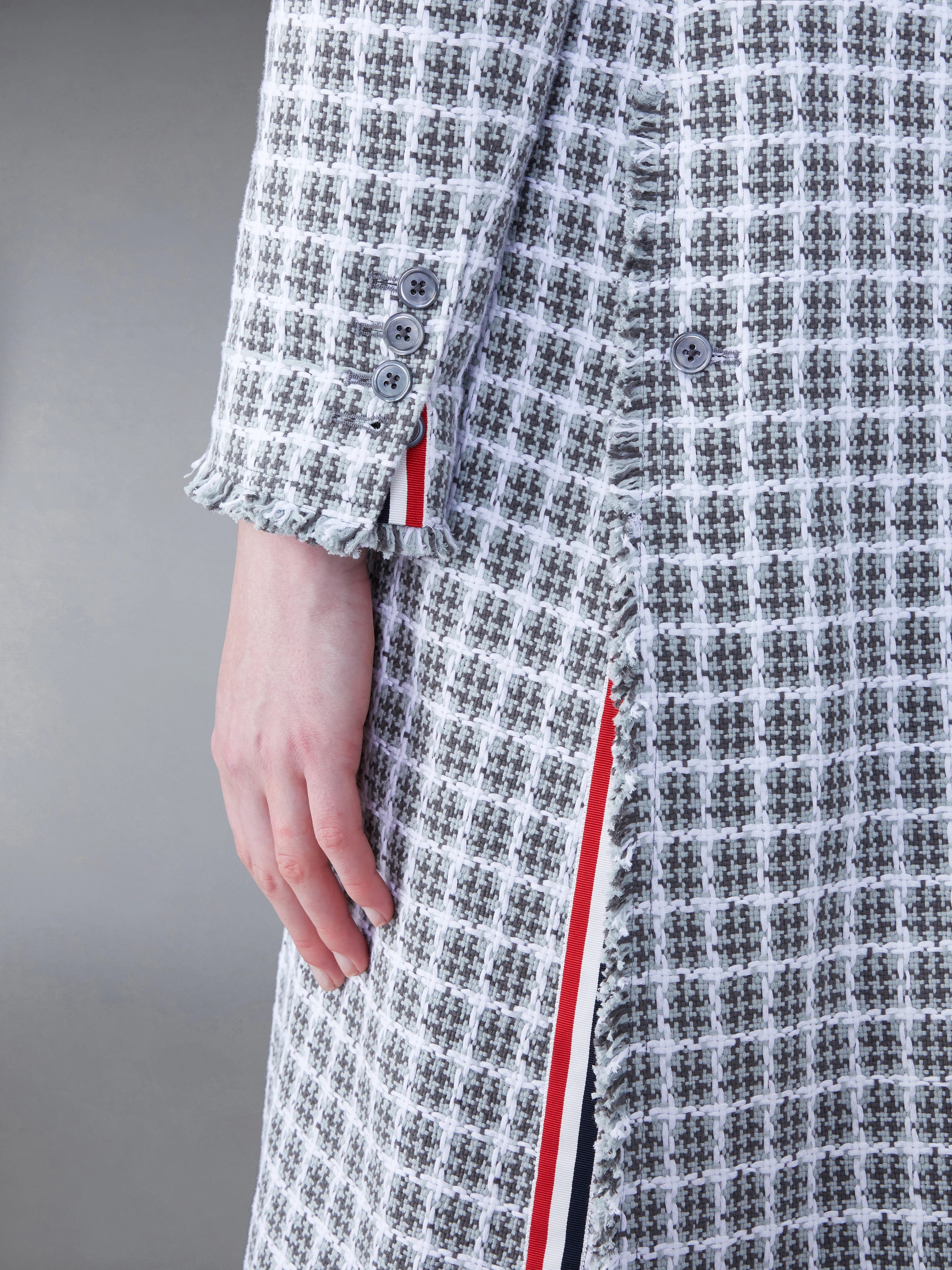 CHECK SUMMER TWEED FRAY WIDE LAPEL OVERCOAT - Image 4