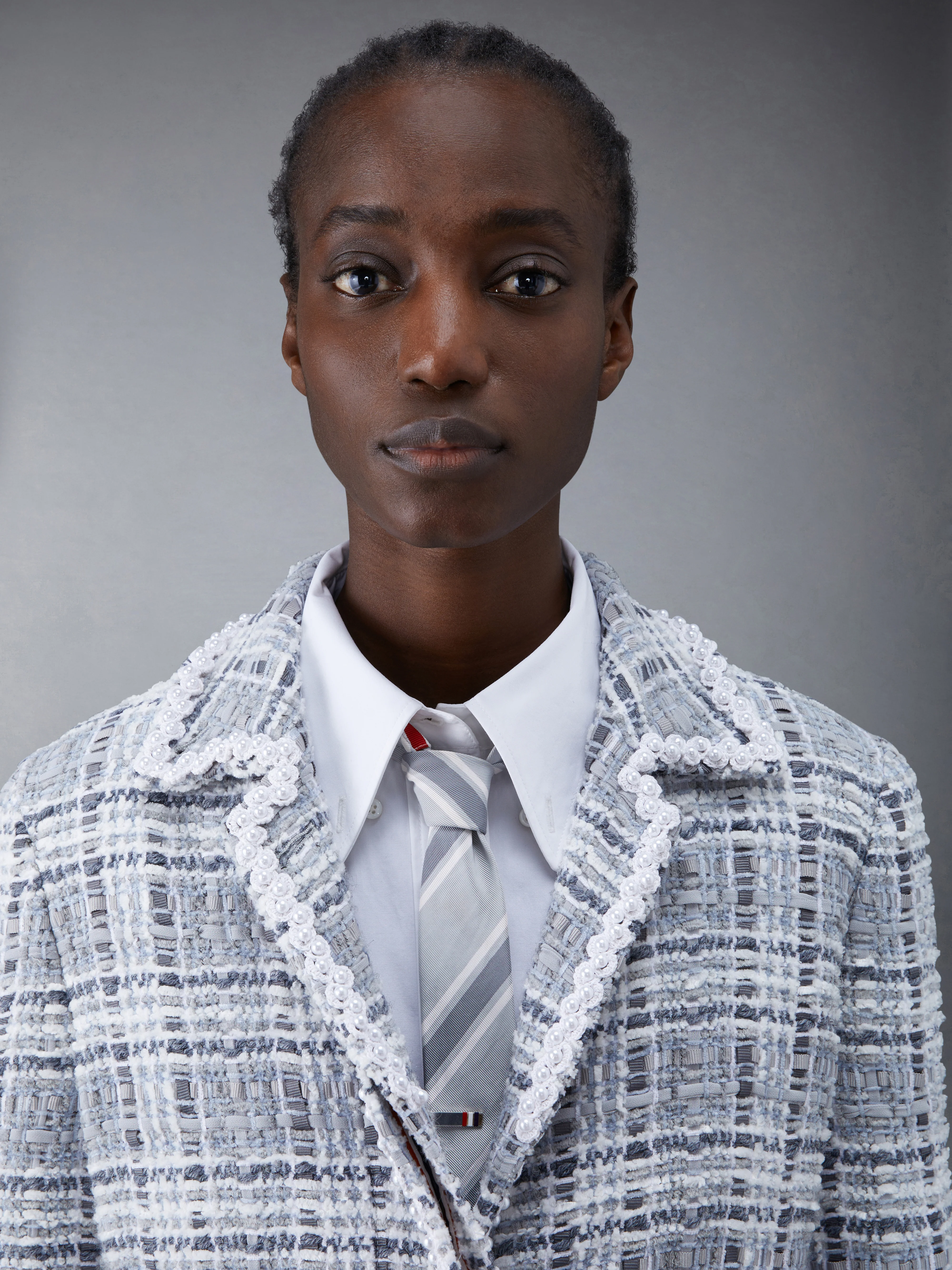 Chenille Tweed Crochet Pearl Bal Collar Dress - Image 7