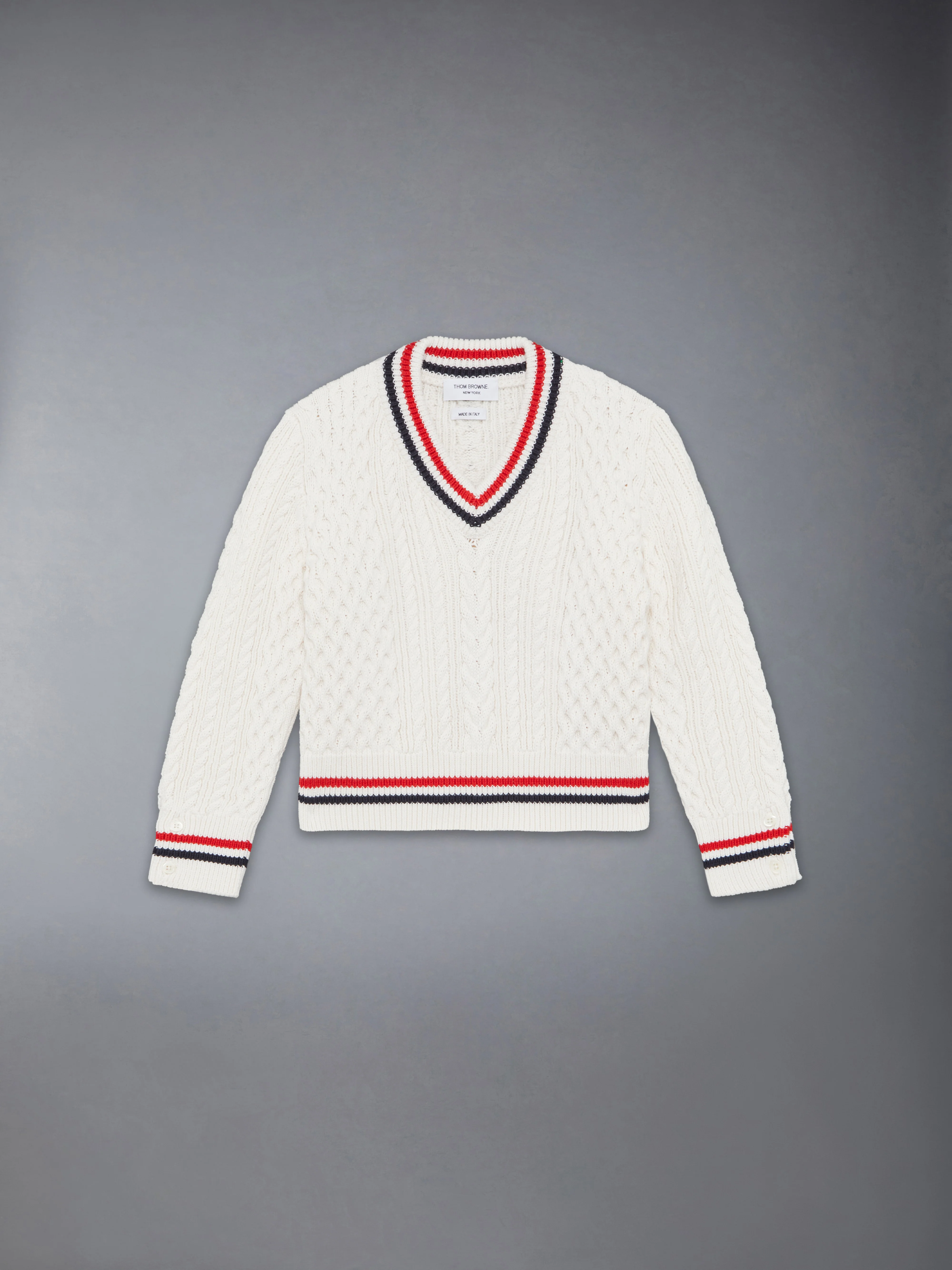 CHILDREN'S ARAN CABLE CRICKET STRIPE PULLOVER