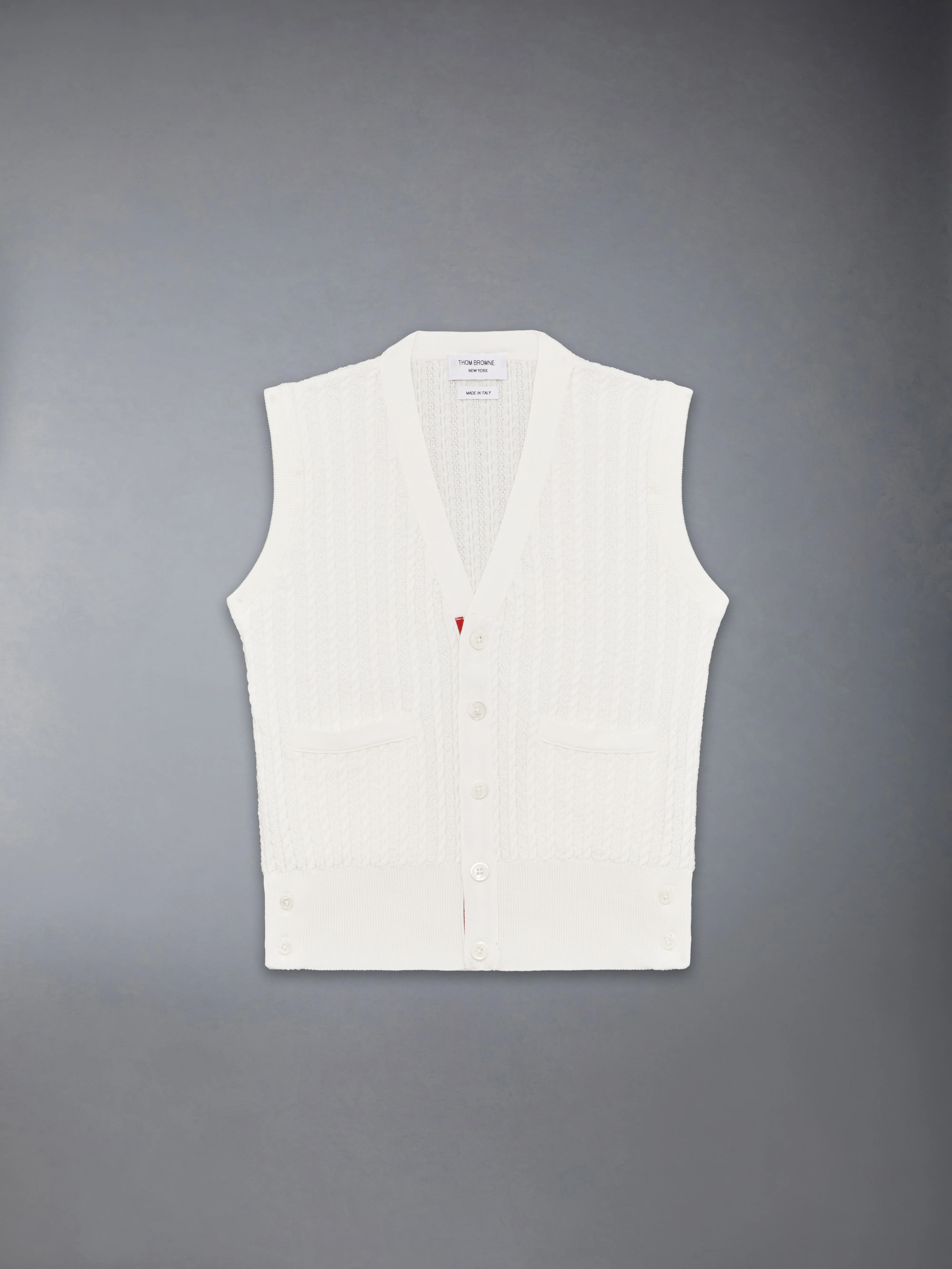 CHILDREN'S COTTON CABLE KNIT V-NECK CARDIGAN VEST