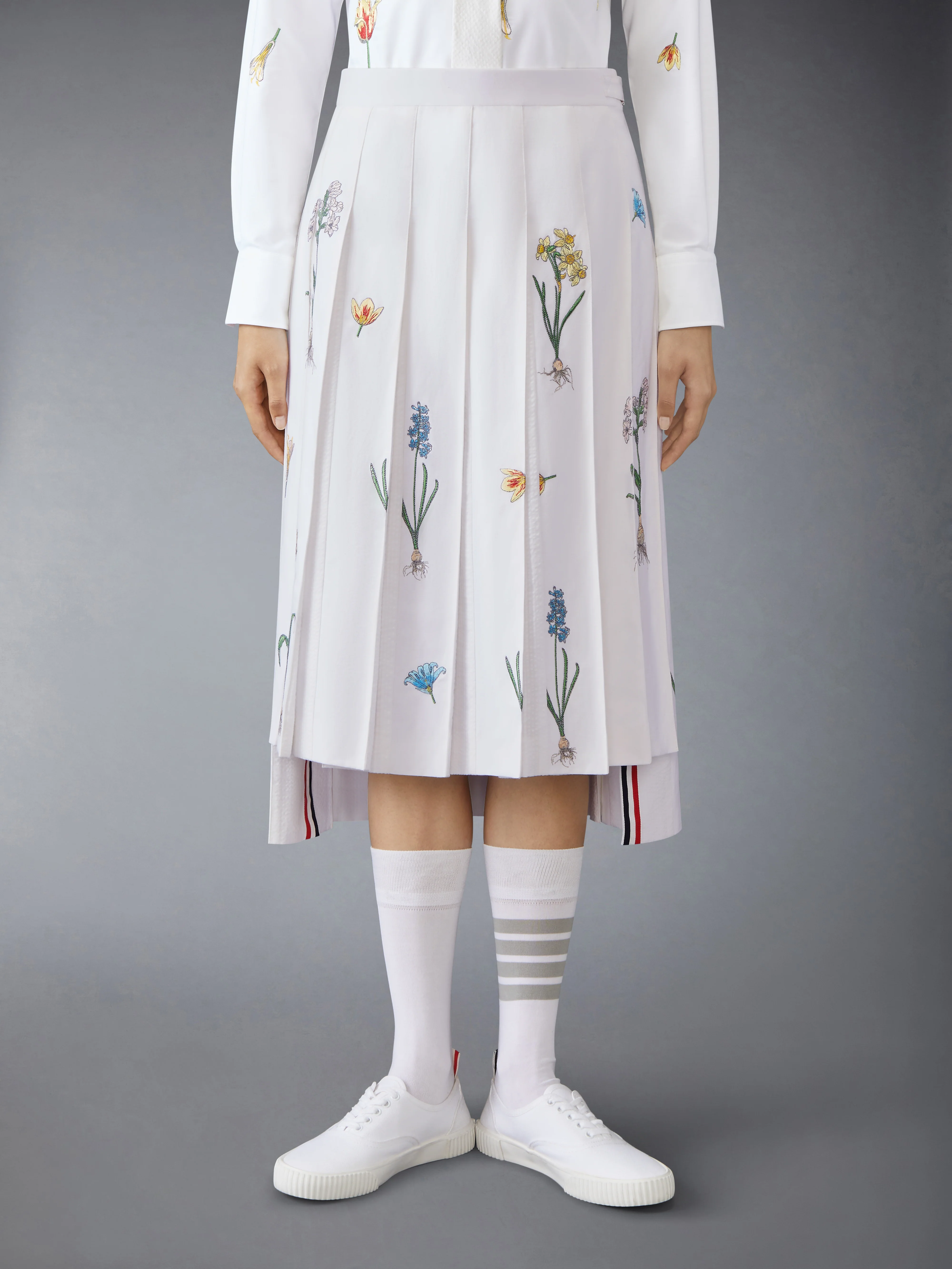 CLASSIC COTTON LINEN BOTANICAL FLOWER PLEATED SKIRT