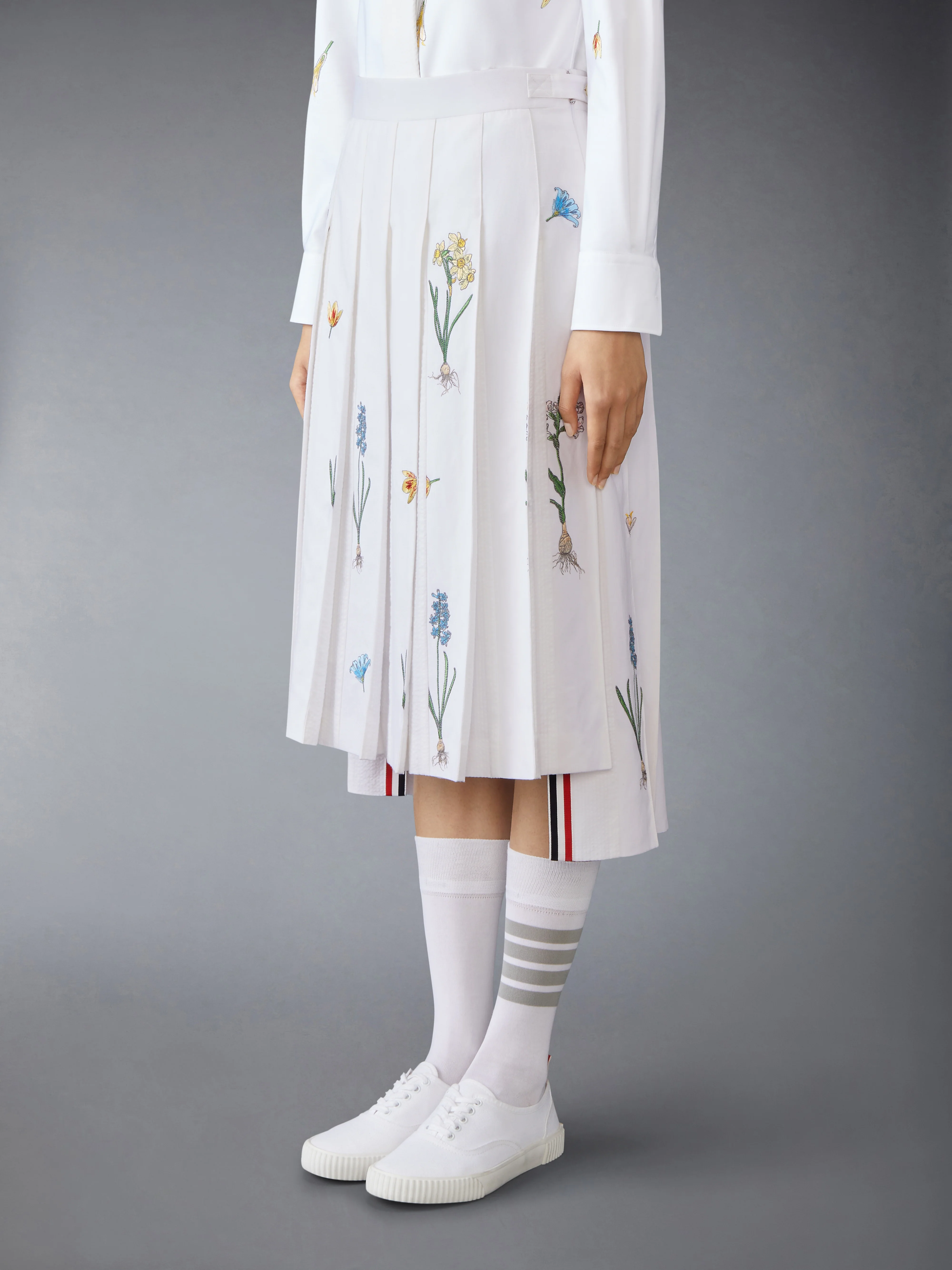 CLASSIC COTTON LINEN BOTANICAL FLOWER PLEATED SKIRT - Image 2