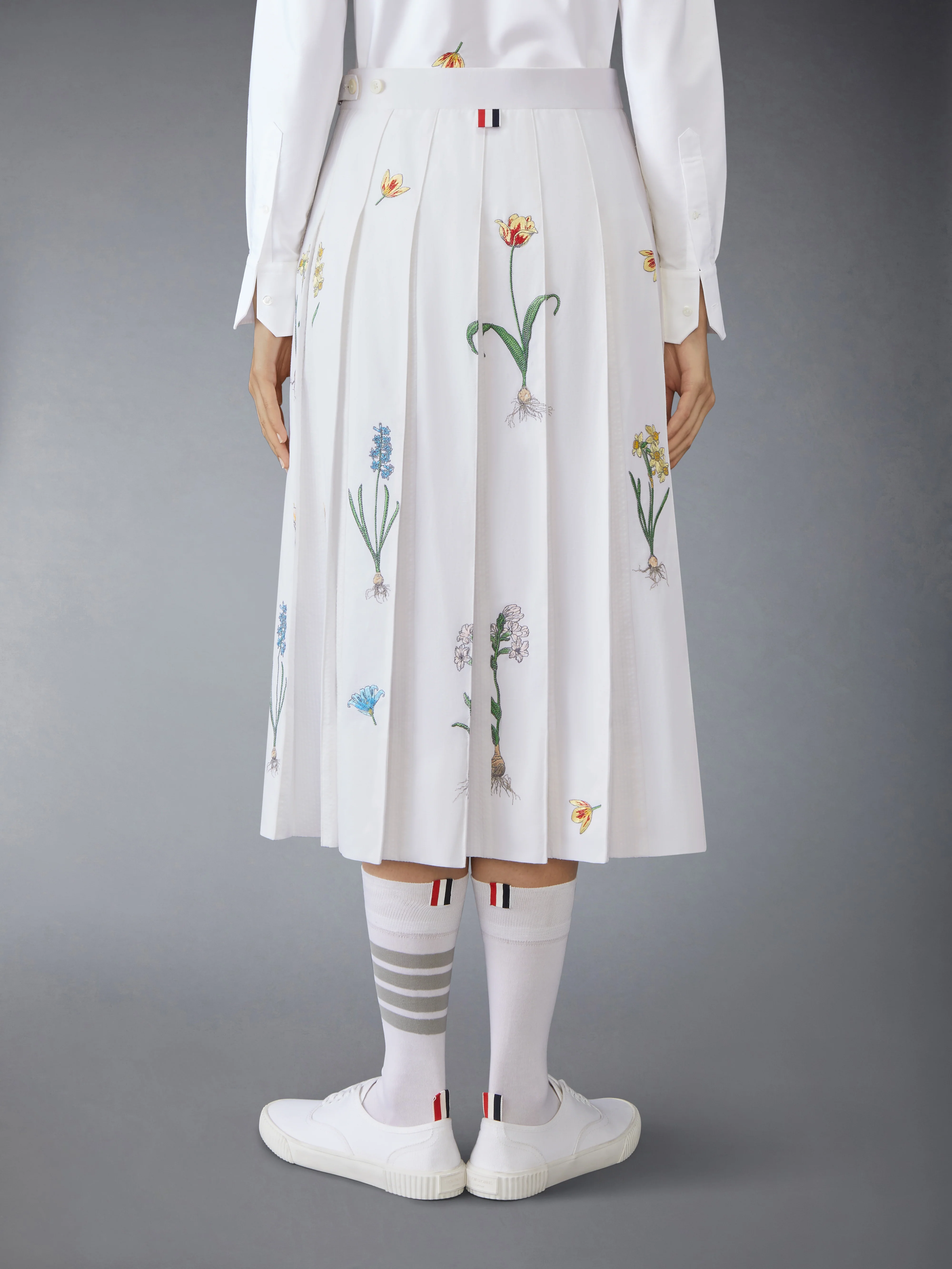 CLASSIC COTTON LINEN BOTANICAL FLOWER PLEATED SKIRT - Image 3