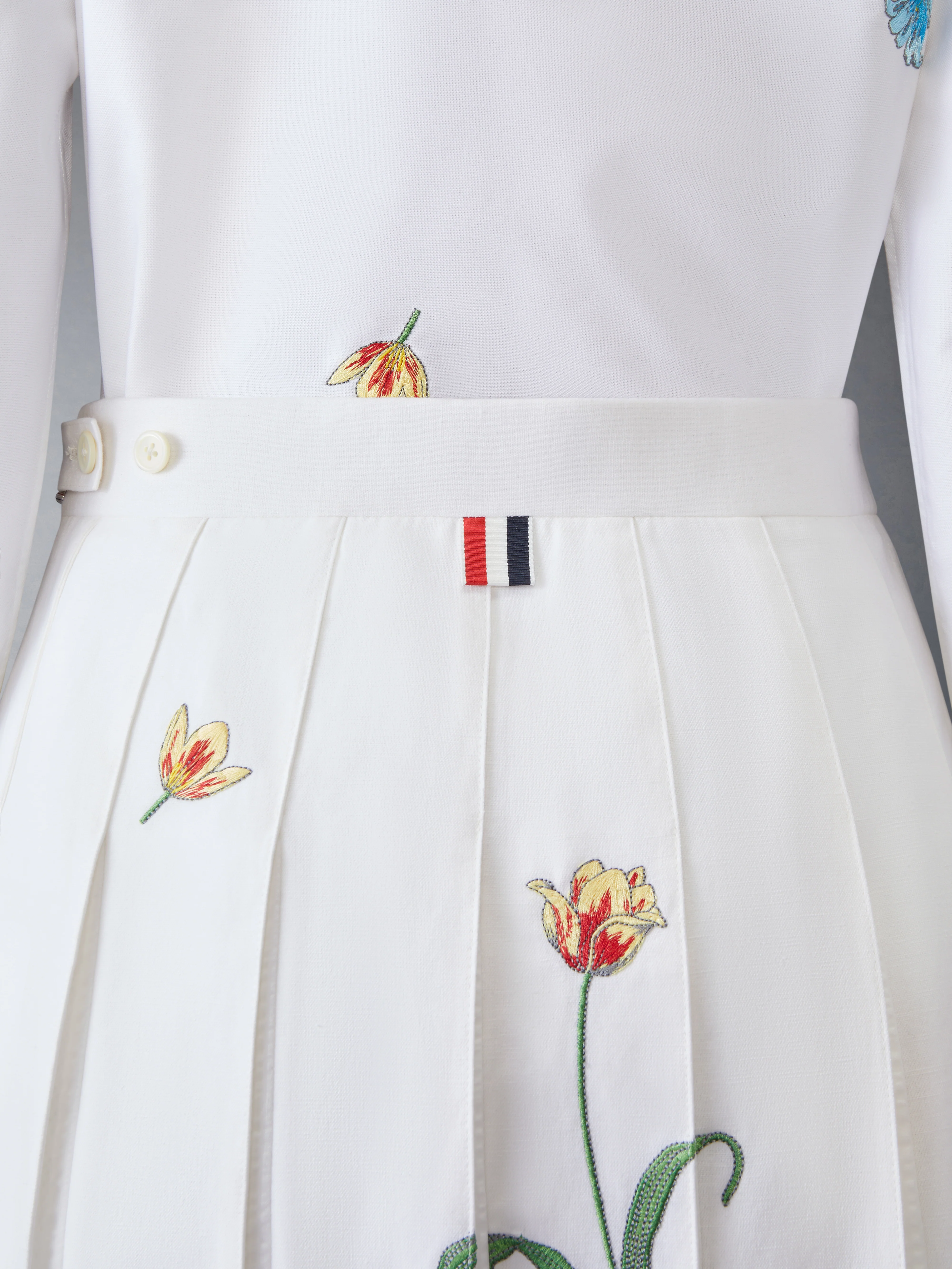 CLASSIC COTTON LINEN BOTANICAL FLOWER PLEATED SKIRT - Image 6
