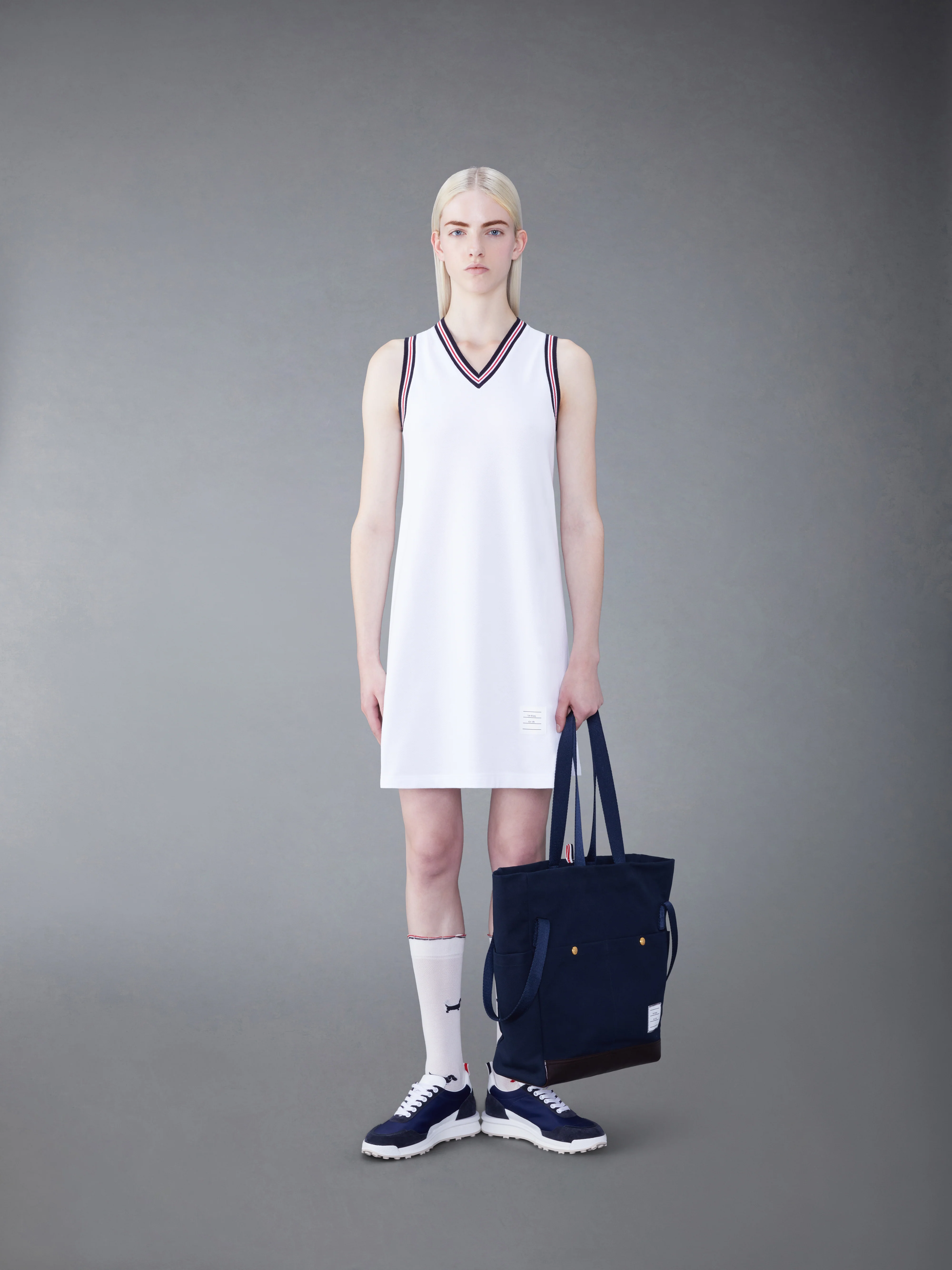 CLASSIC PIQUE STRIPE V-NECK TENNIS DRESS - Image 4