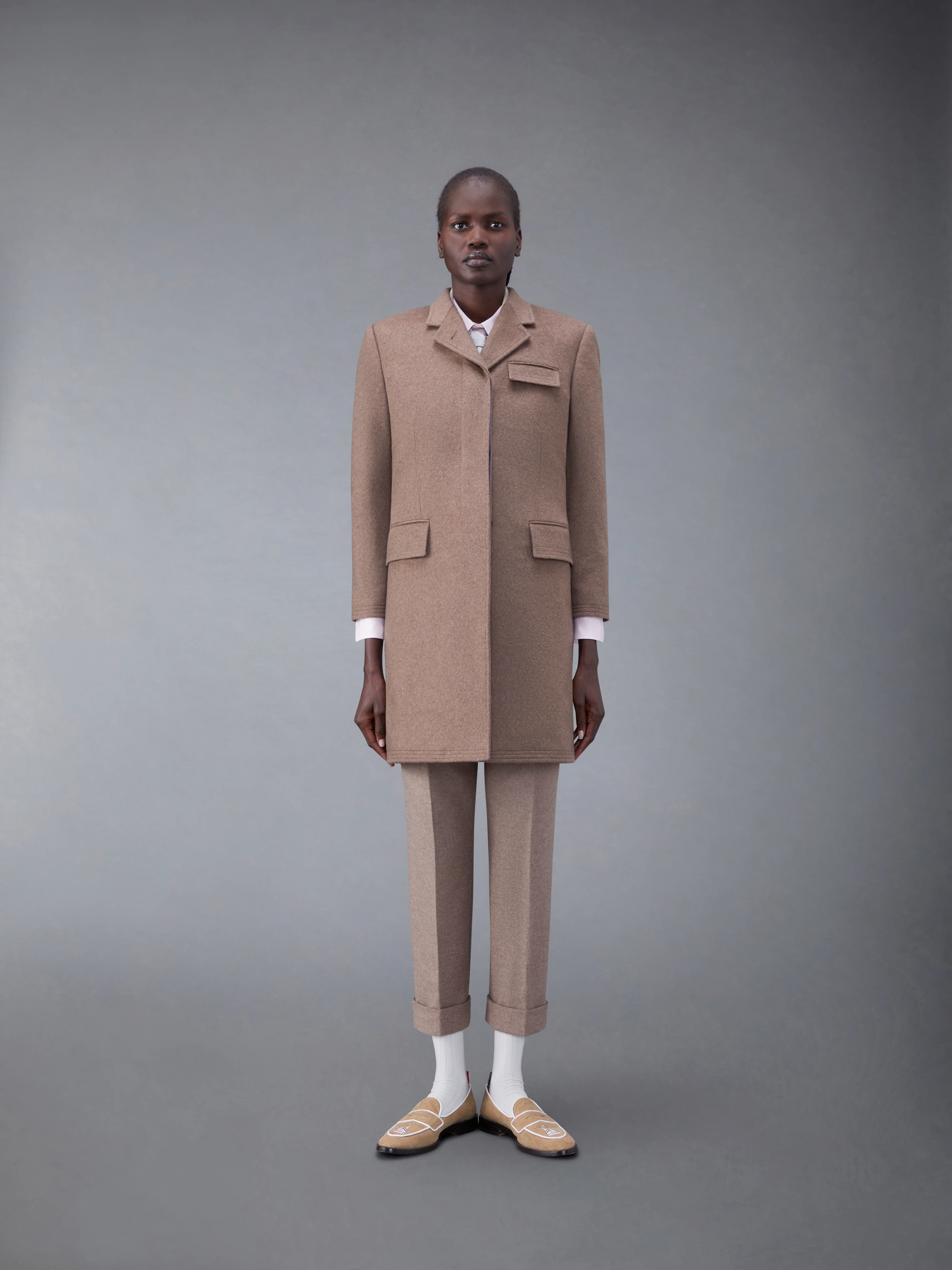 Coat Weight Cashmere Melange High Armhole Chesterfield Overcoat