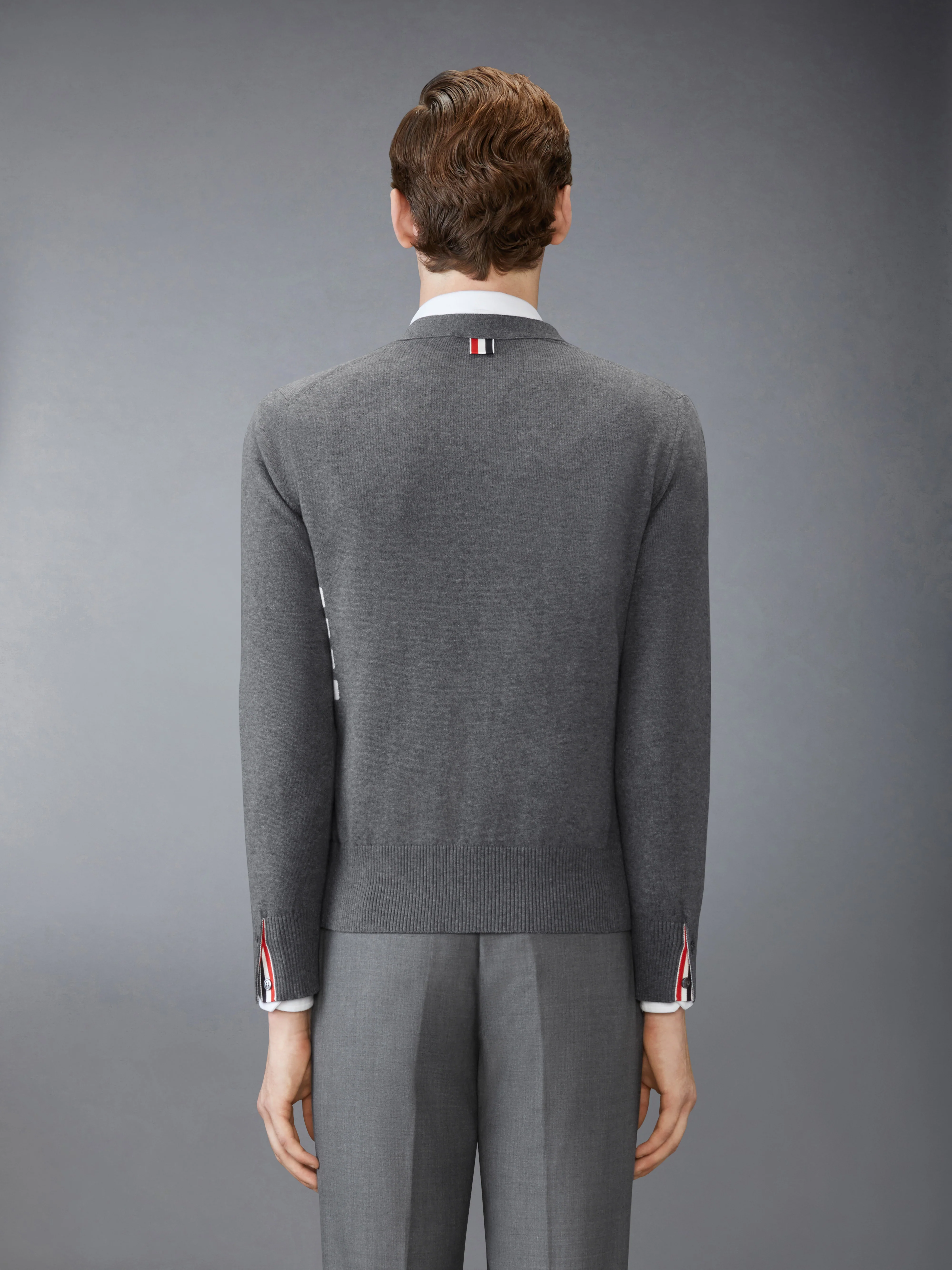 COTTON 4-BAR RELAXED FIT V NECK CARDIGAN - Image 2