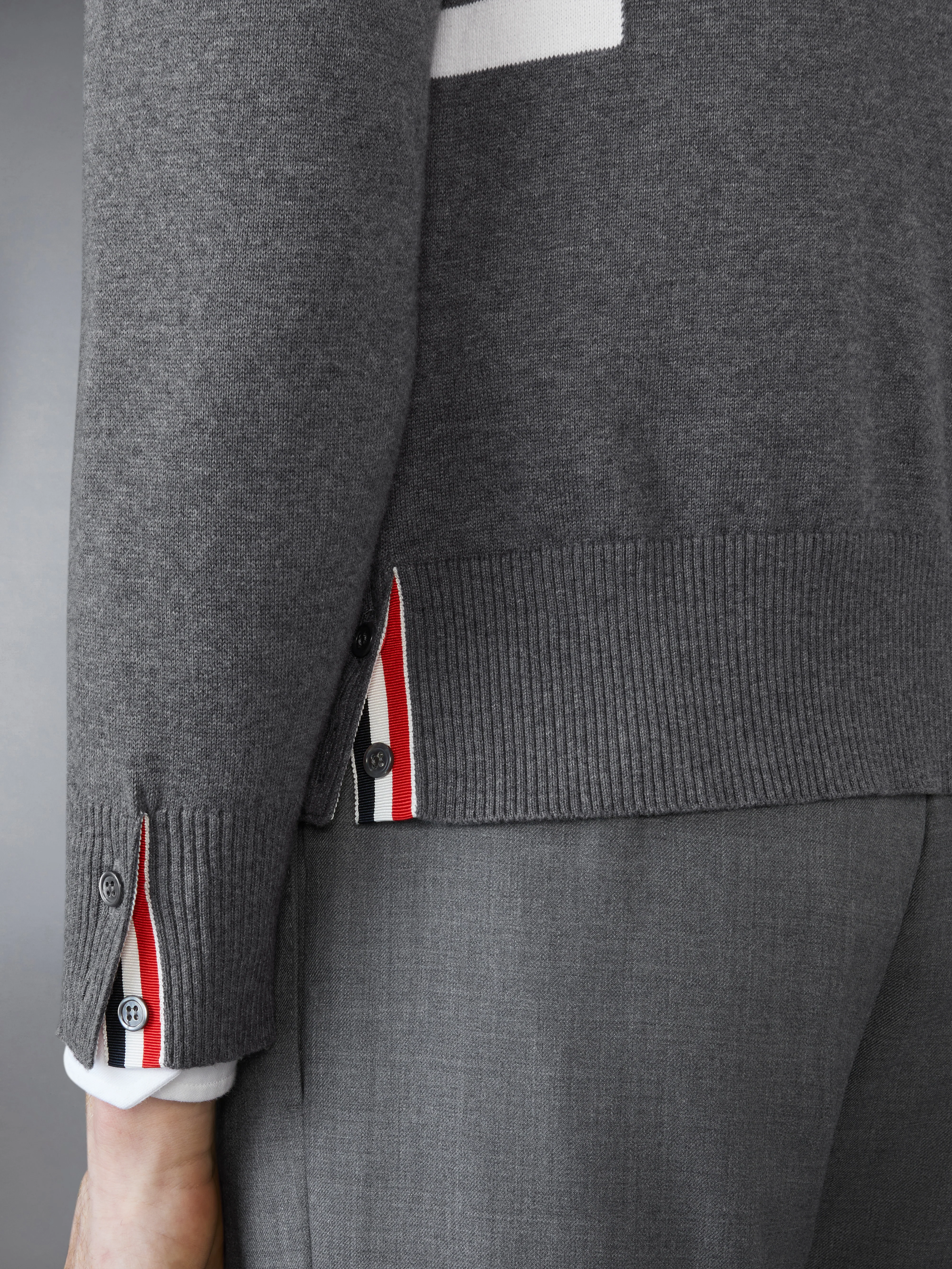 COTTON 4-BAR RELAXED FIT V NECK CARDIGAN - Image 4