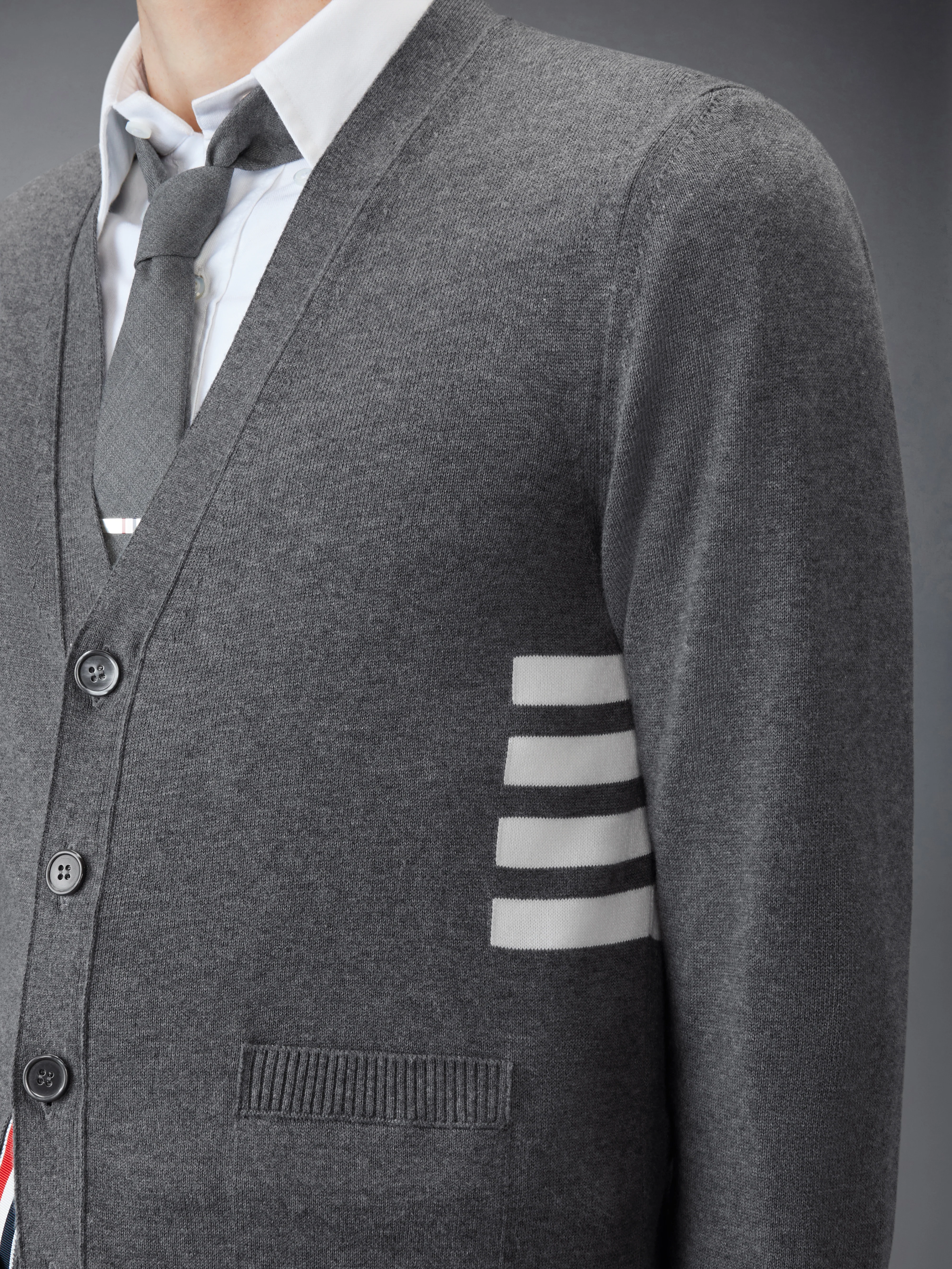 COTTON 4-BAR RELAXED FIT V NECK CARDIGAN - Image 5