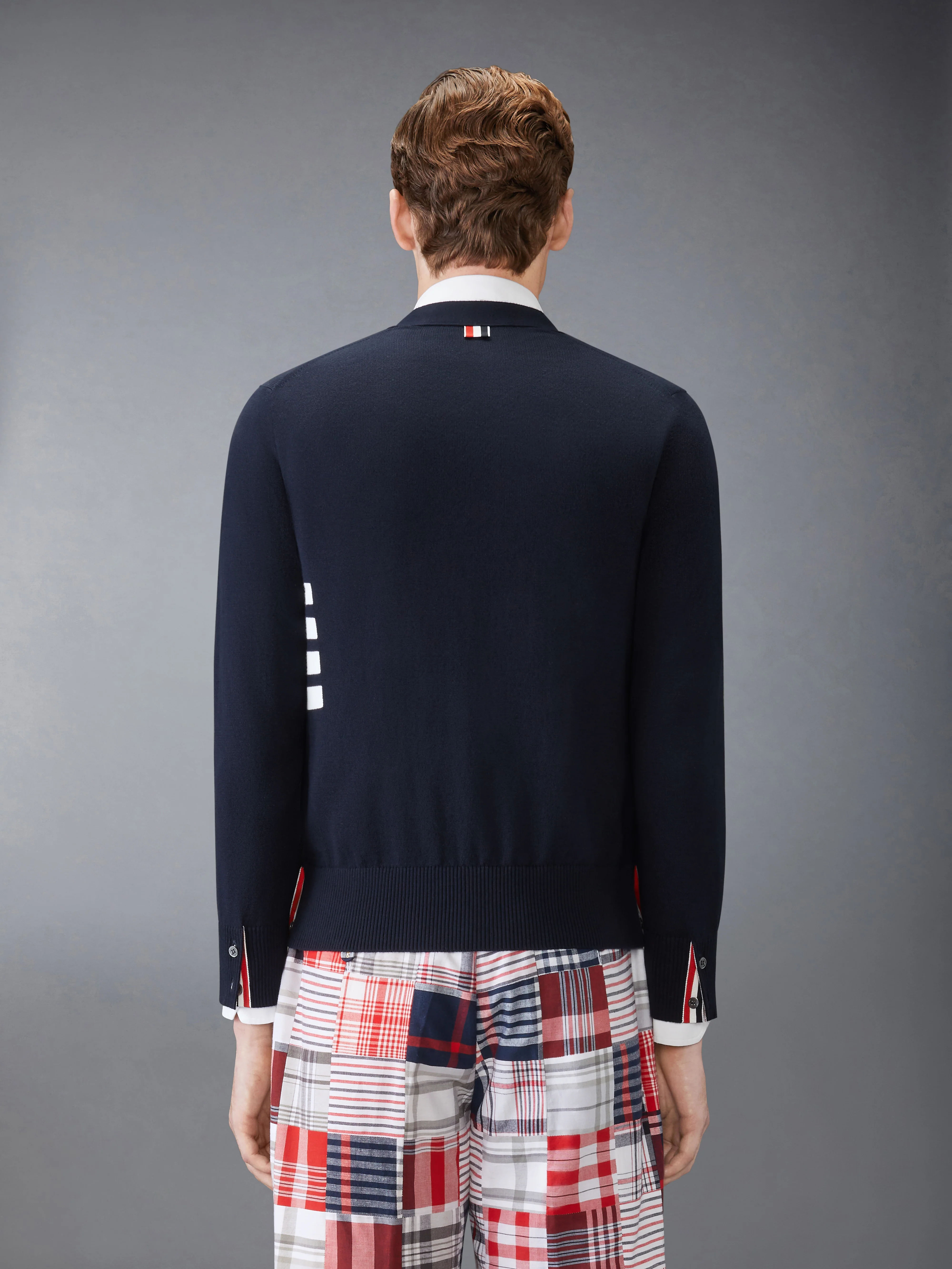 COTTON 4-BAR RELAXED FIT V NECK CARDIGAN - Image 2