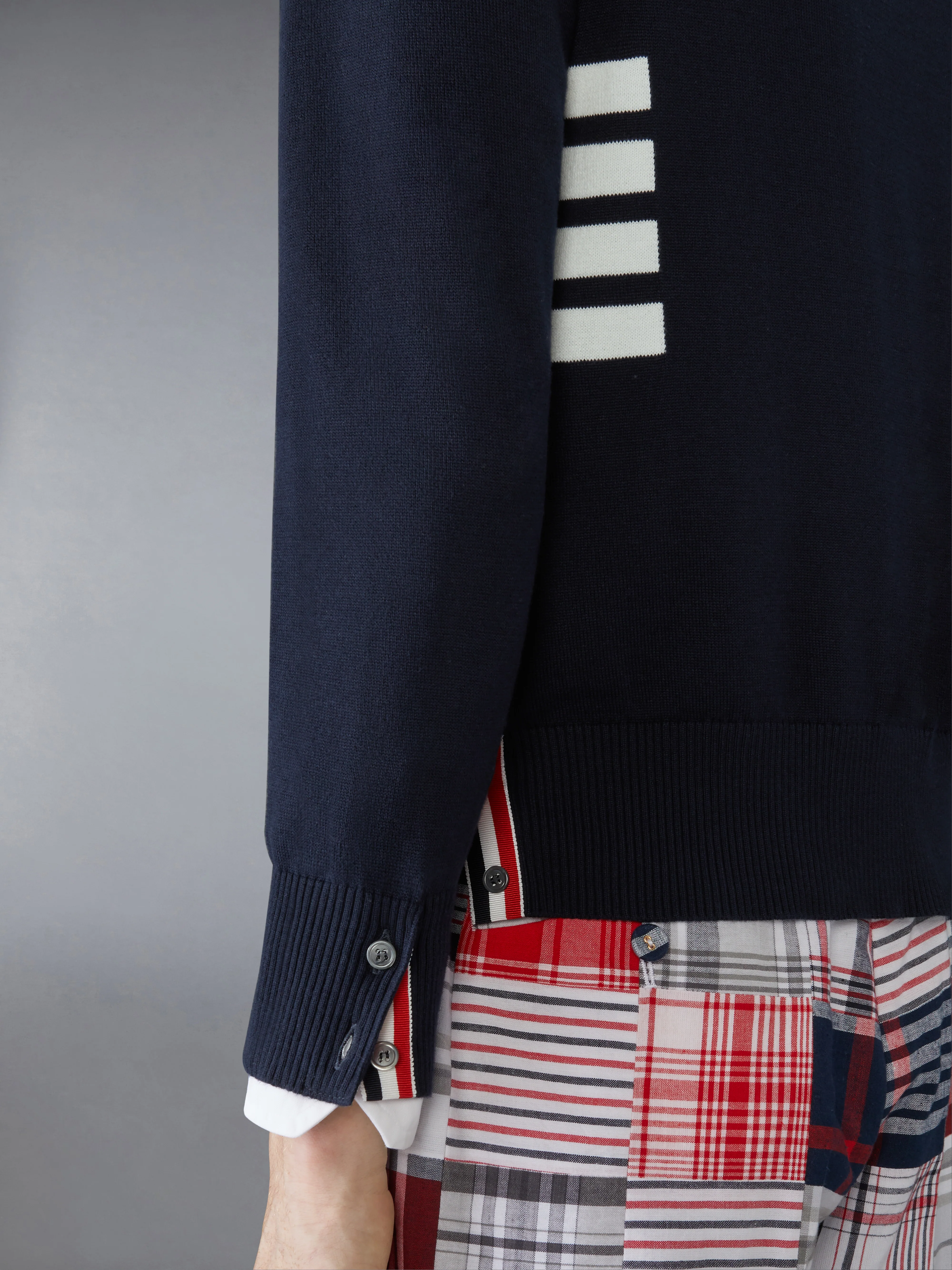 COTTON 4-BAR RELAXED FIT V NECK CARDIGAN - Image 4