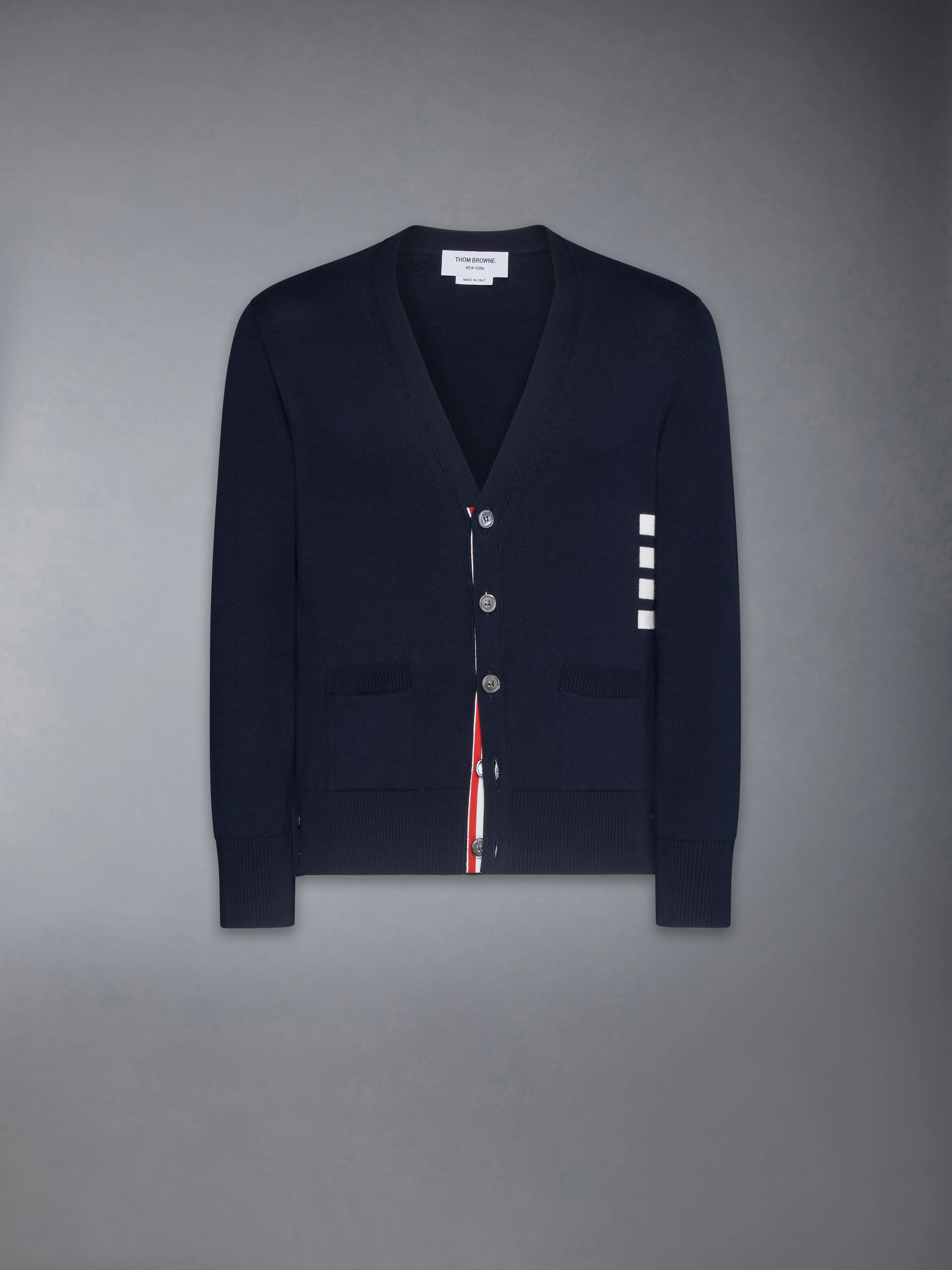 COTTON 4-BAR RELAXED FIT V NECK CARDIGAN - Image 6
