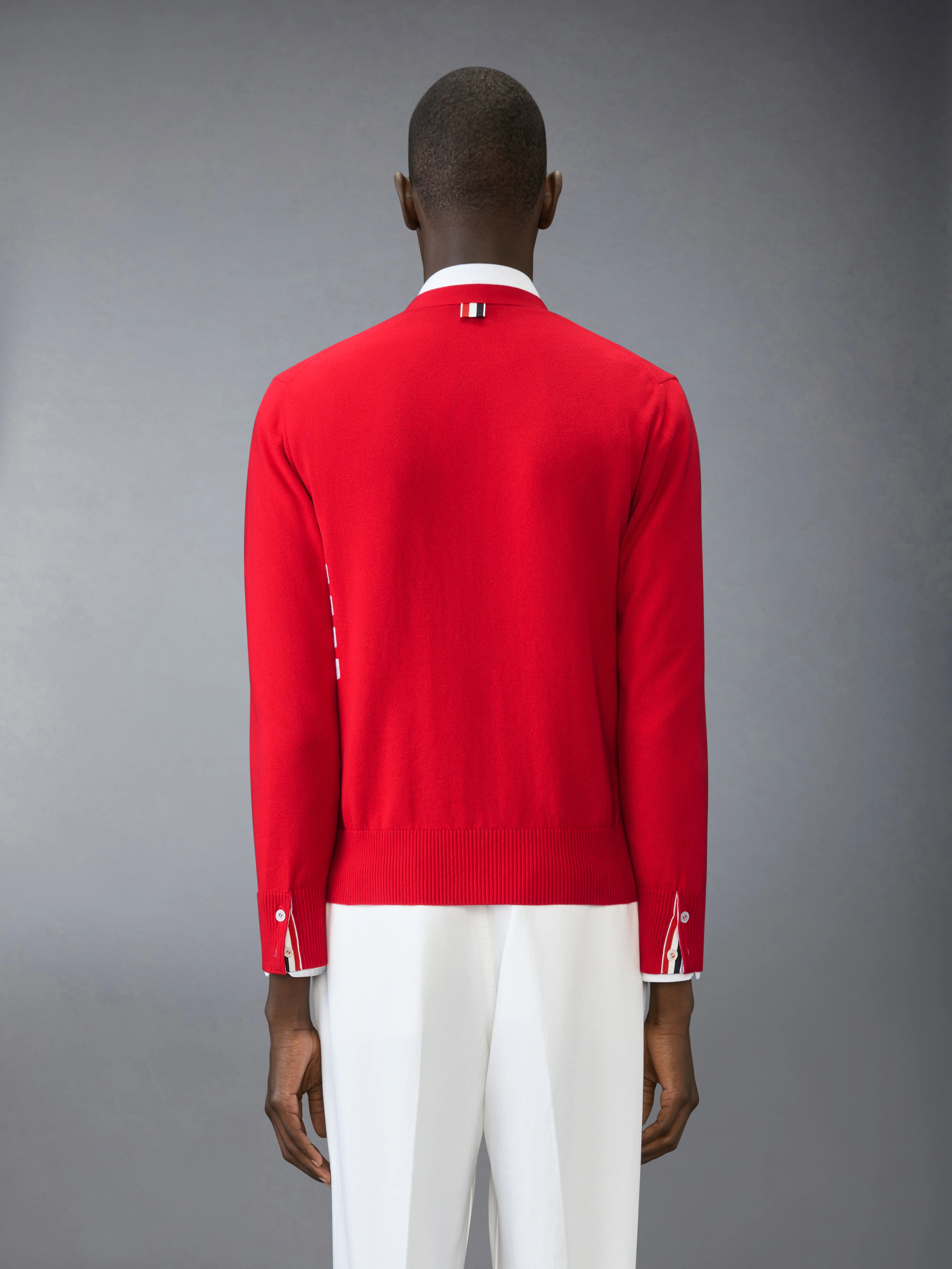 COTTON 4-BAR RELAXED FIT V NECK CARDIGAN - Image 2