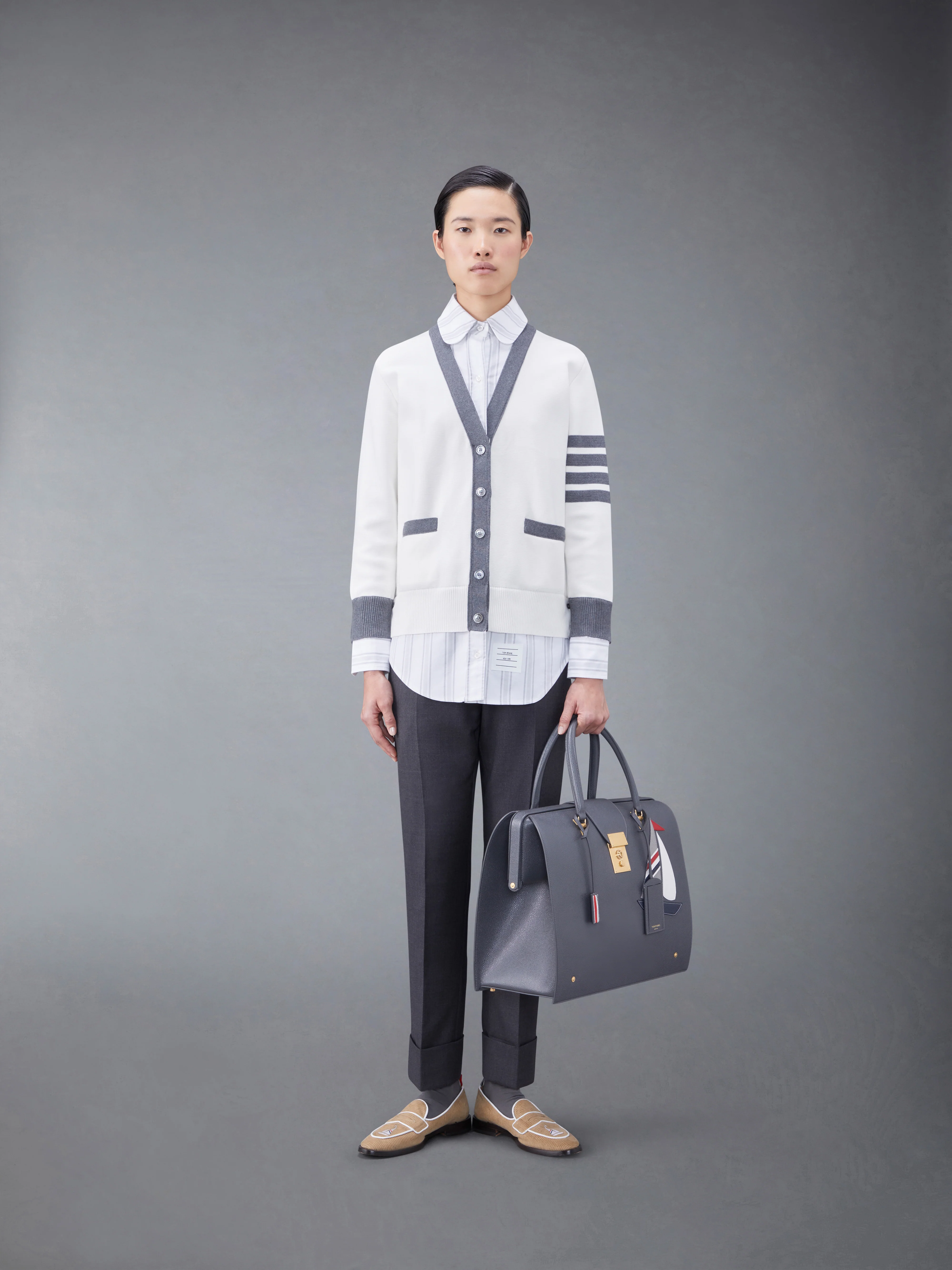 Cotton Milano and Oxford 4-Bar V-Neck Cardigan Shirt Combo - Image 3