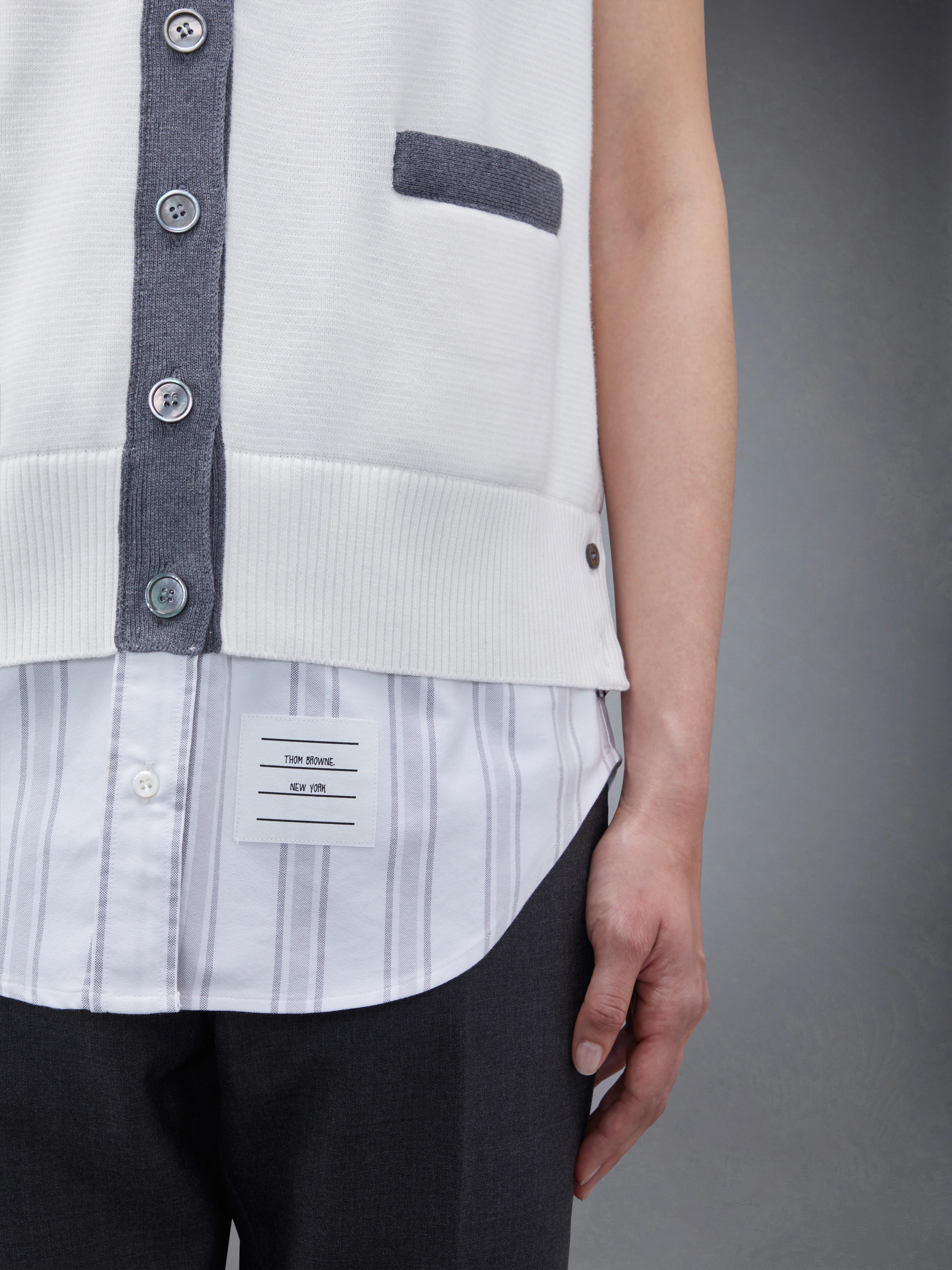 Cotton Milano and Oxford 4-Bar V-Neck Cardigan Vest Shirt Combo - Image 8