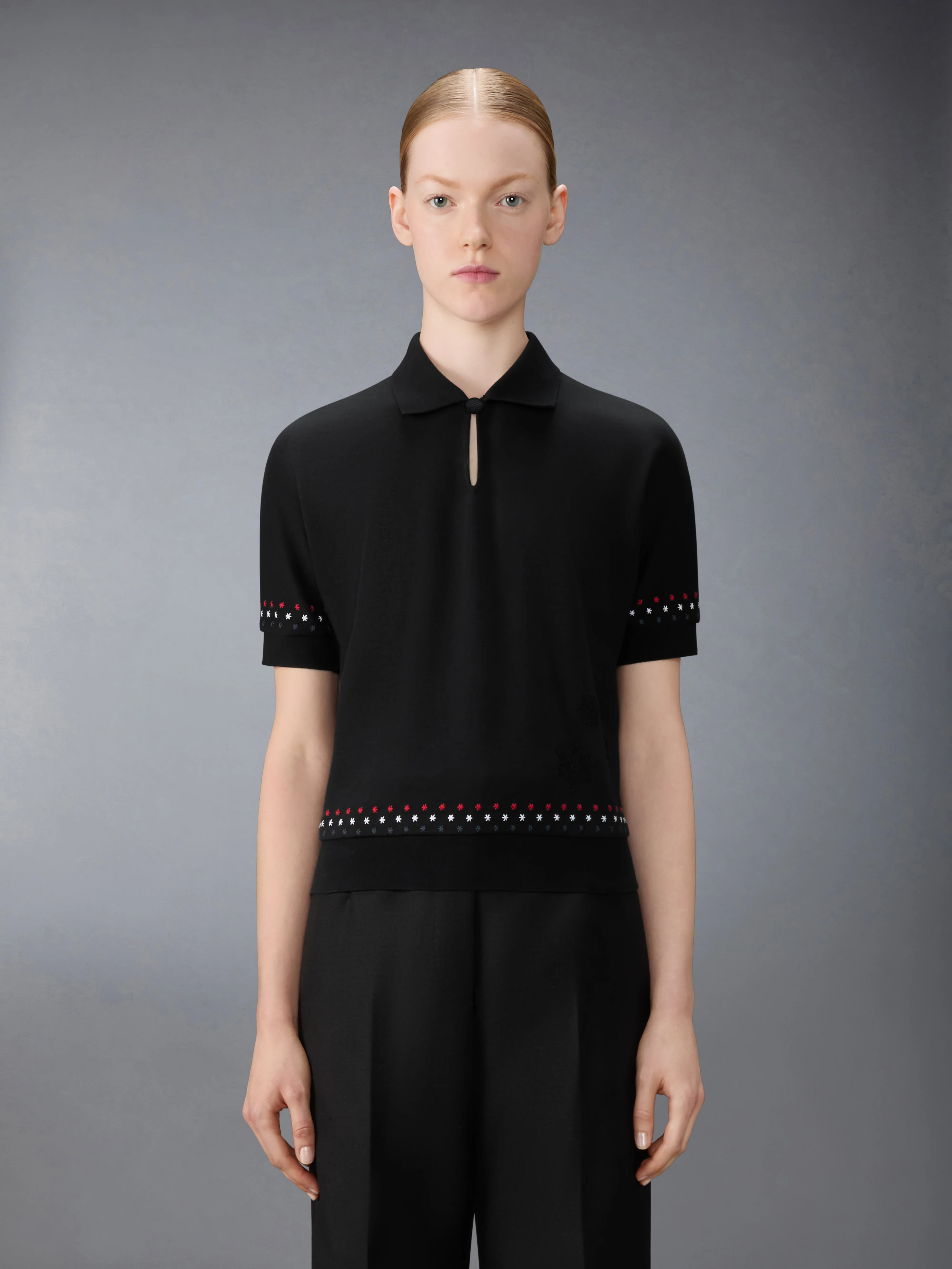 COTTON MILANO STARS & SNOWFLAKE EMBROIDERY POLO