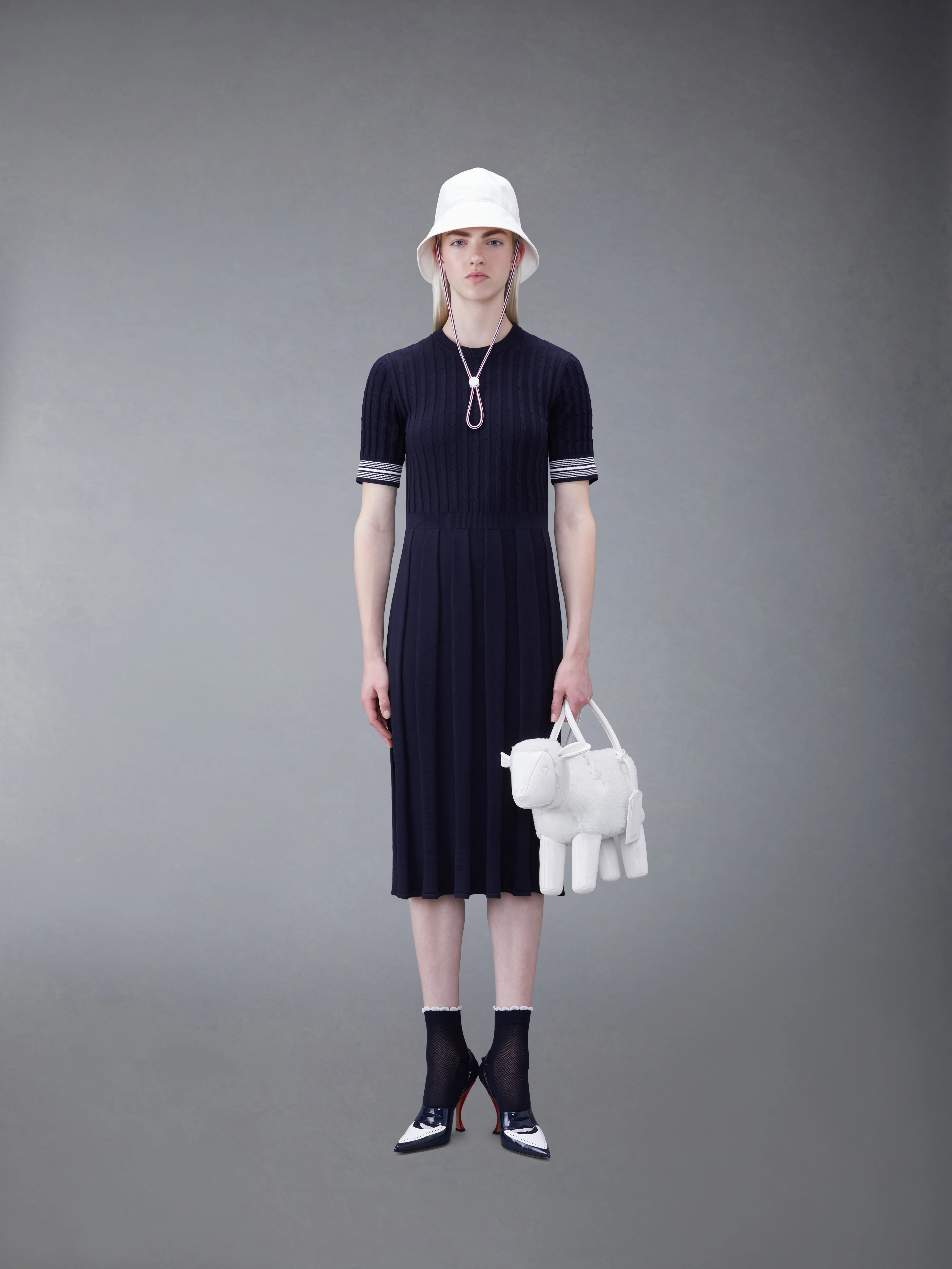 COTTON PLEATED CRICKET STRIPED CABLE DRESS - Image 4