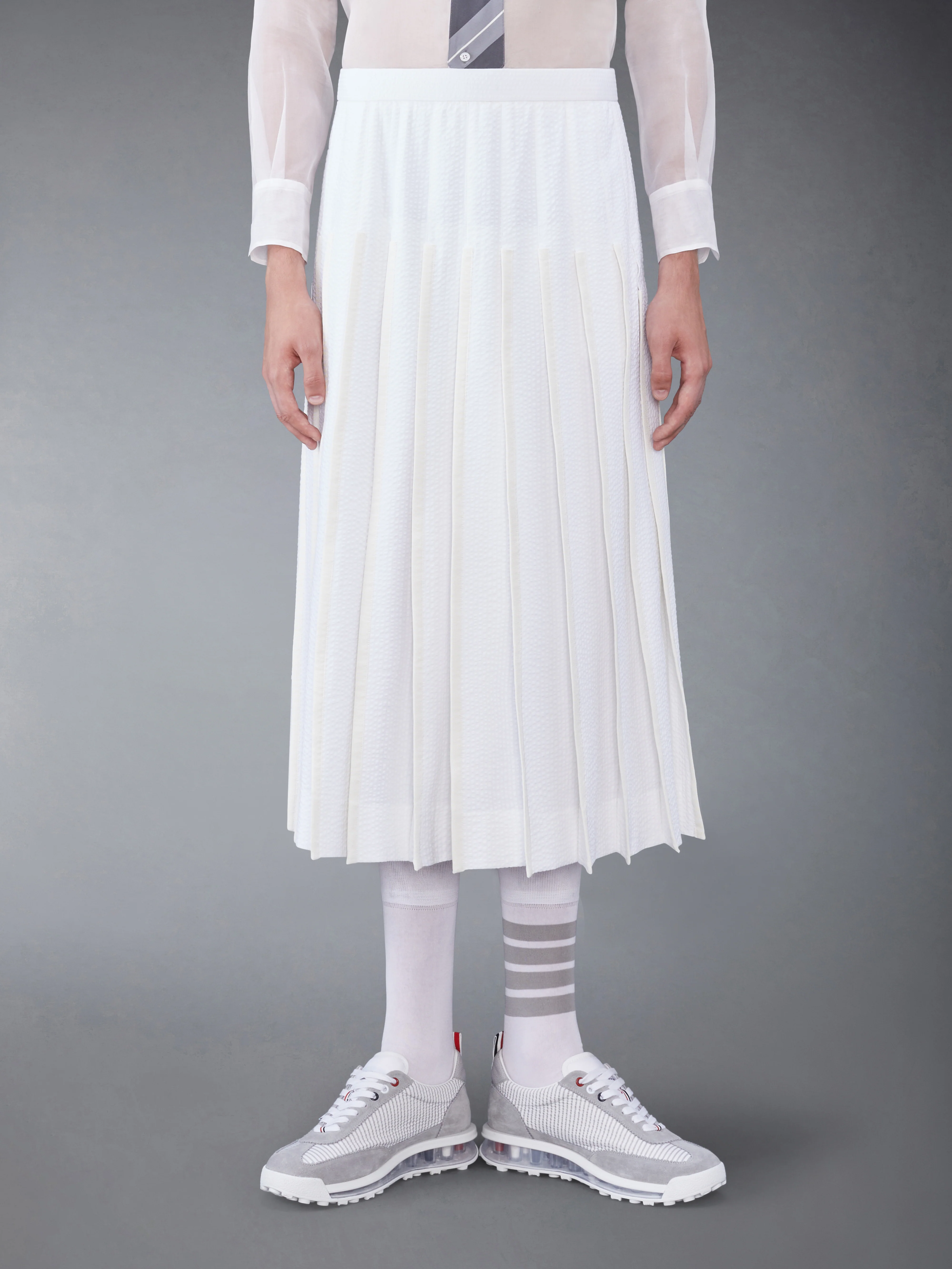 COTTON SEERSUCKER PLEATED SKIRT