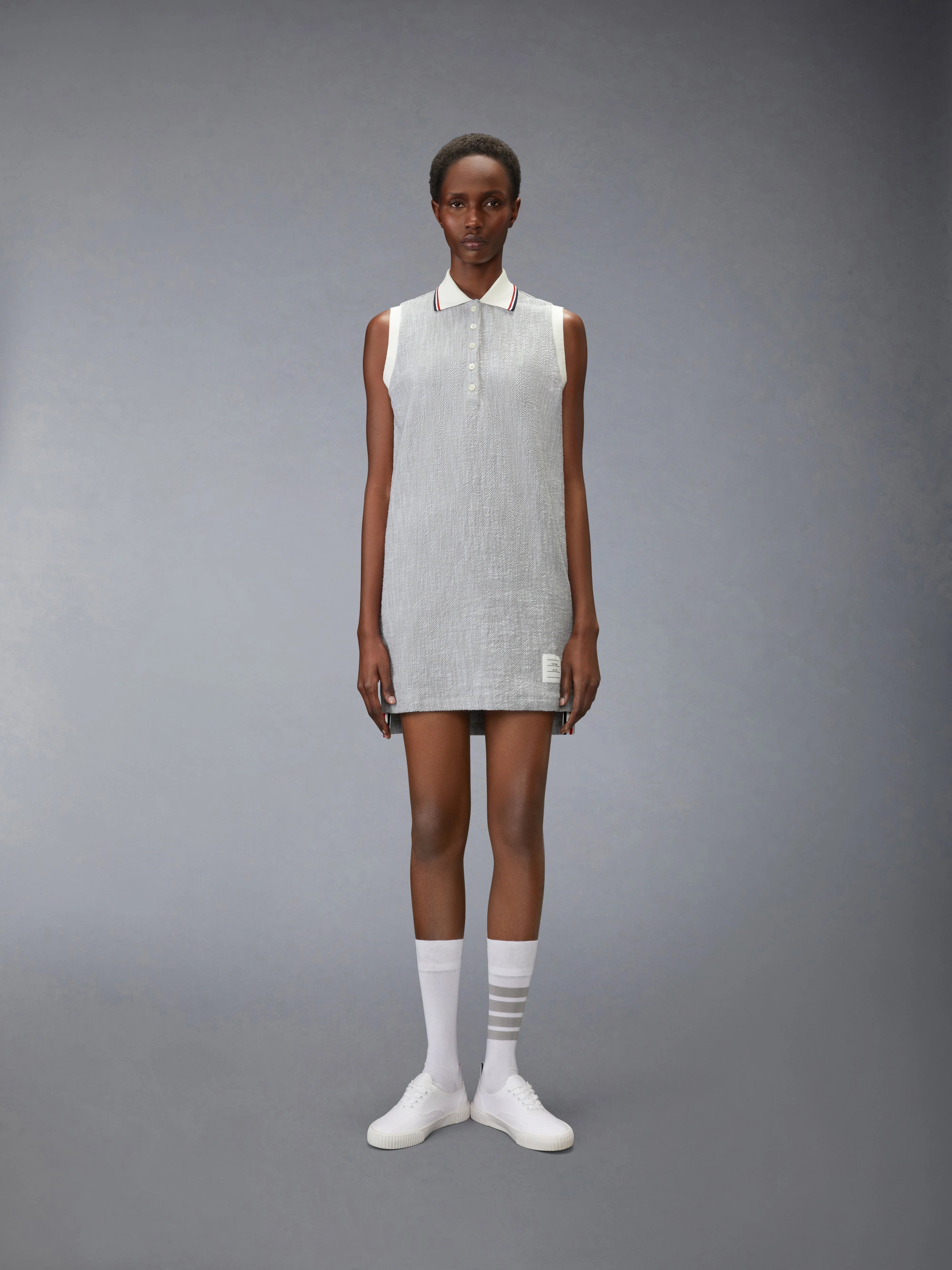 COTTON TWEED SLEEVELESS POLO DRESS