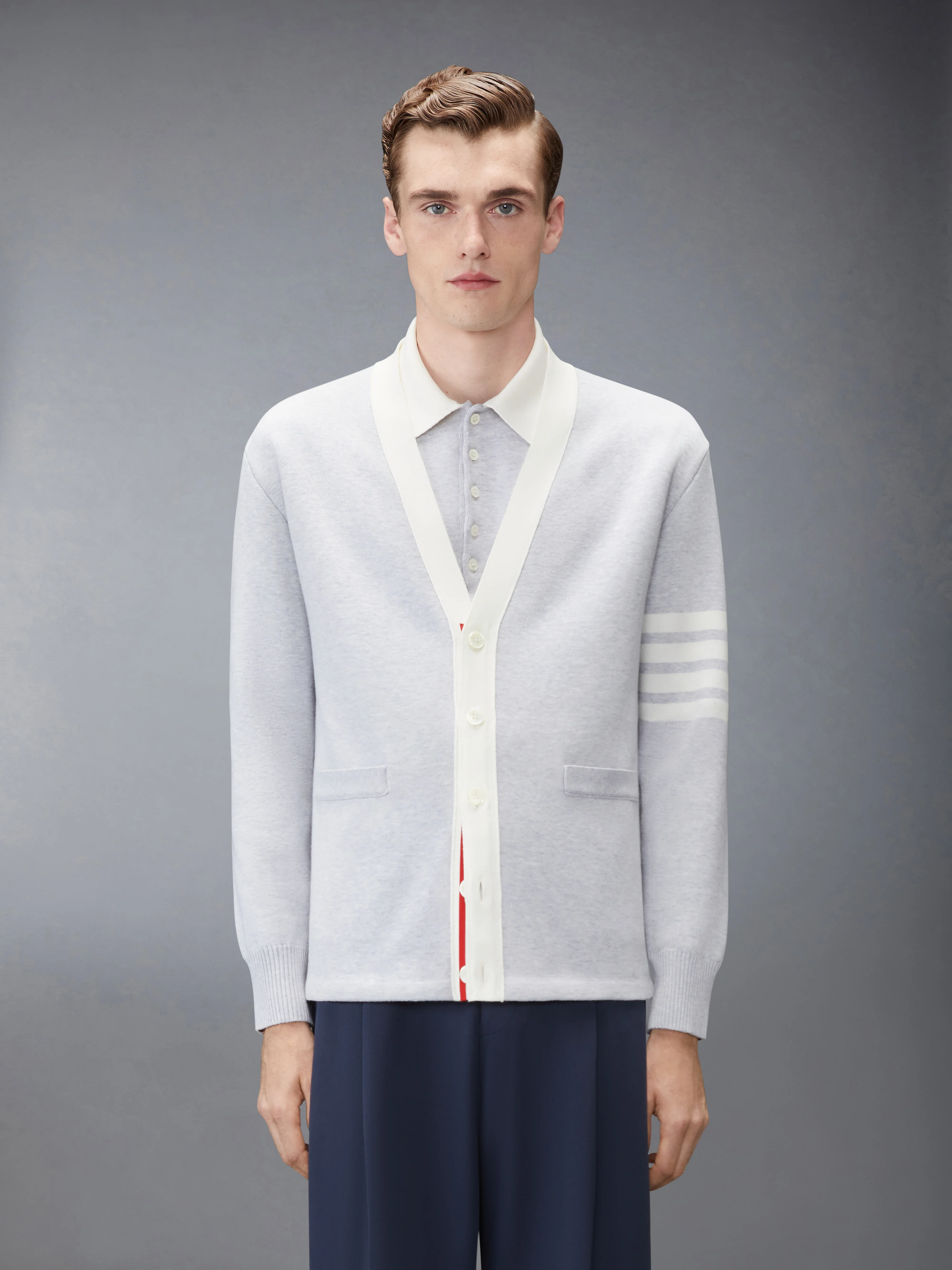 CREST INTARSIA JACQUARD 4-BAR RUGBY FIT CARDIGAN