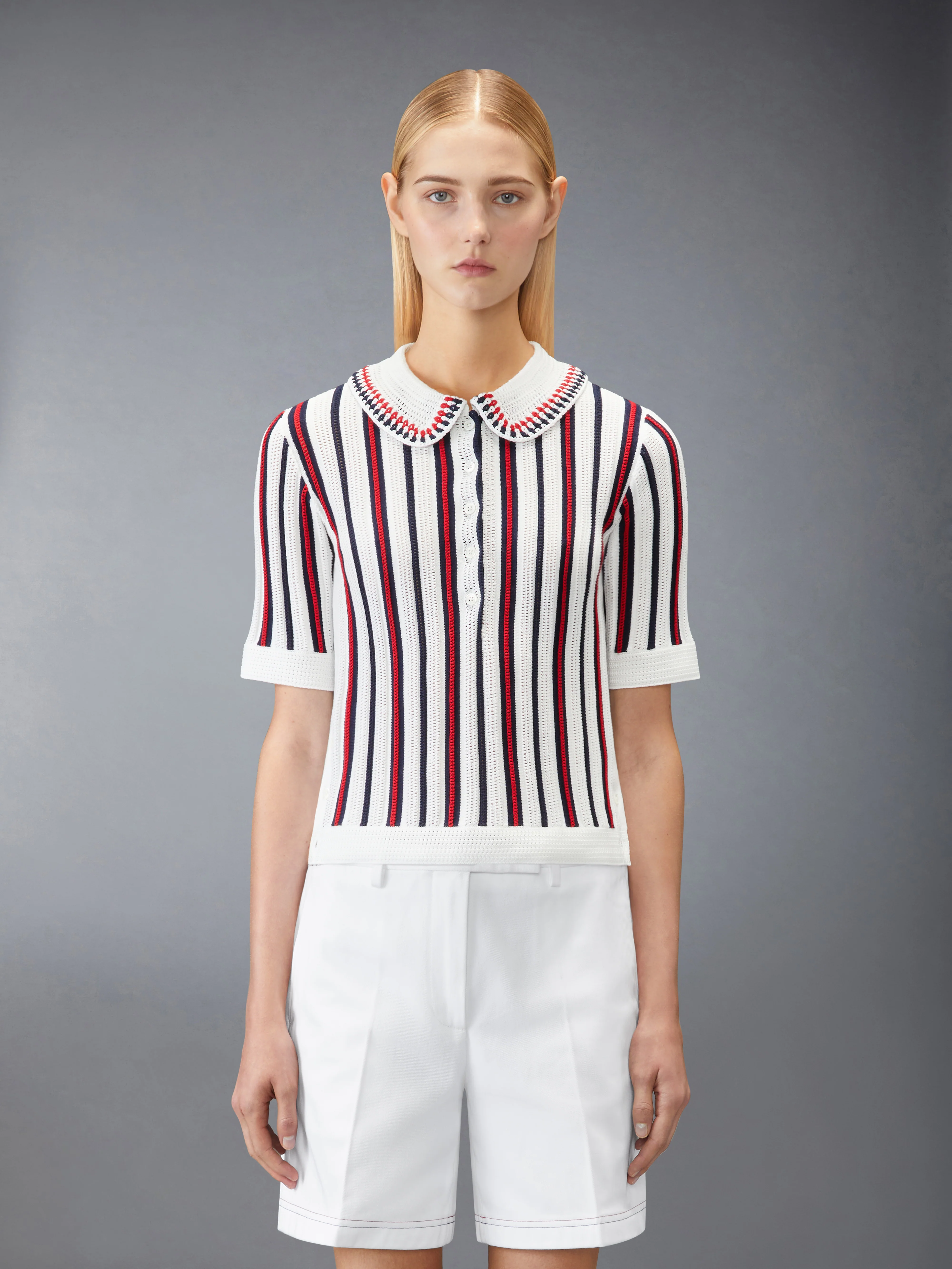 CROCHET STITCH RWB STRIPE POLO